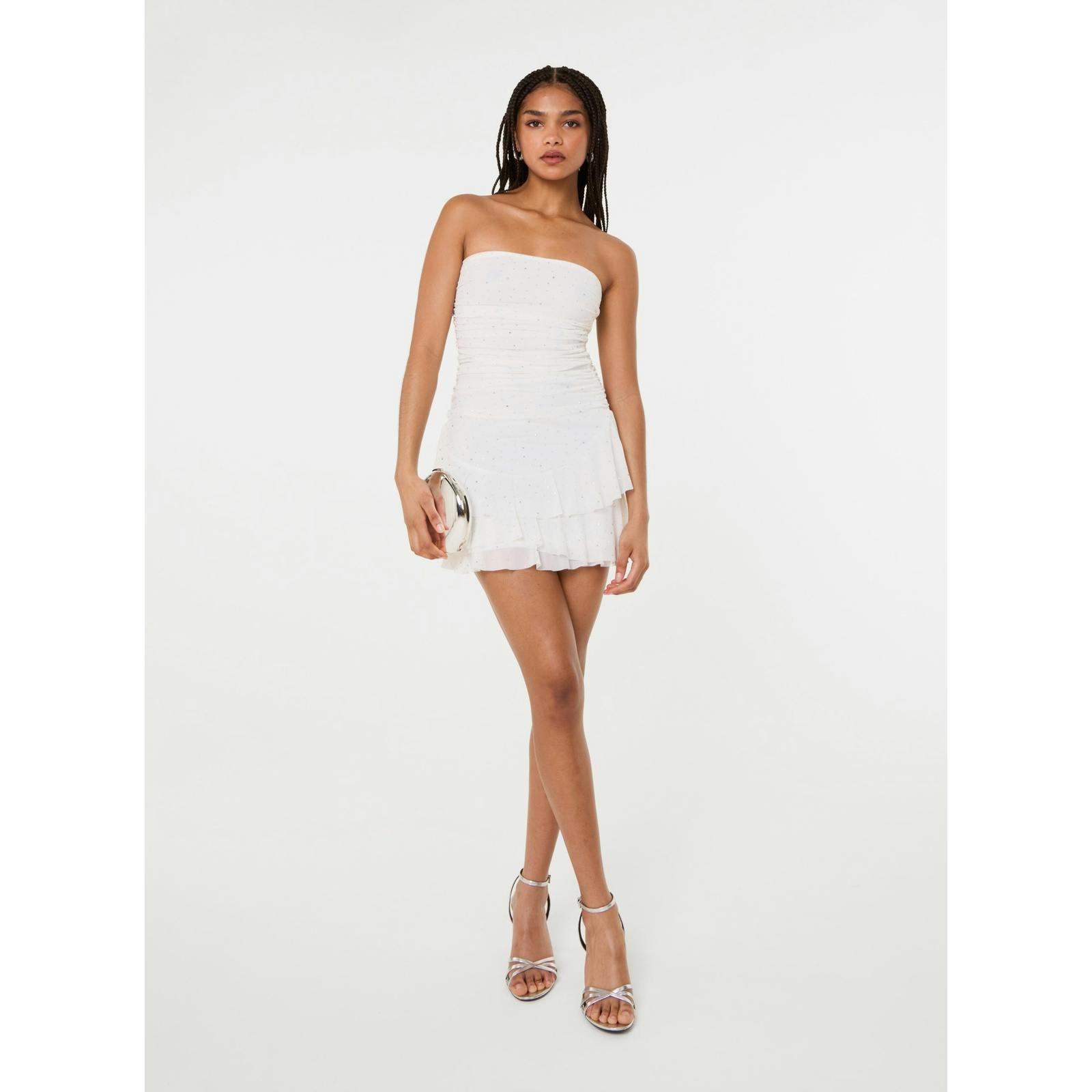 Pink Vanilla Pink/Ivory Vanilla Diamante Ruffle Mini Dress - L