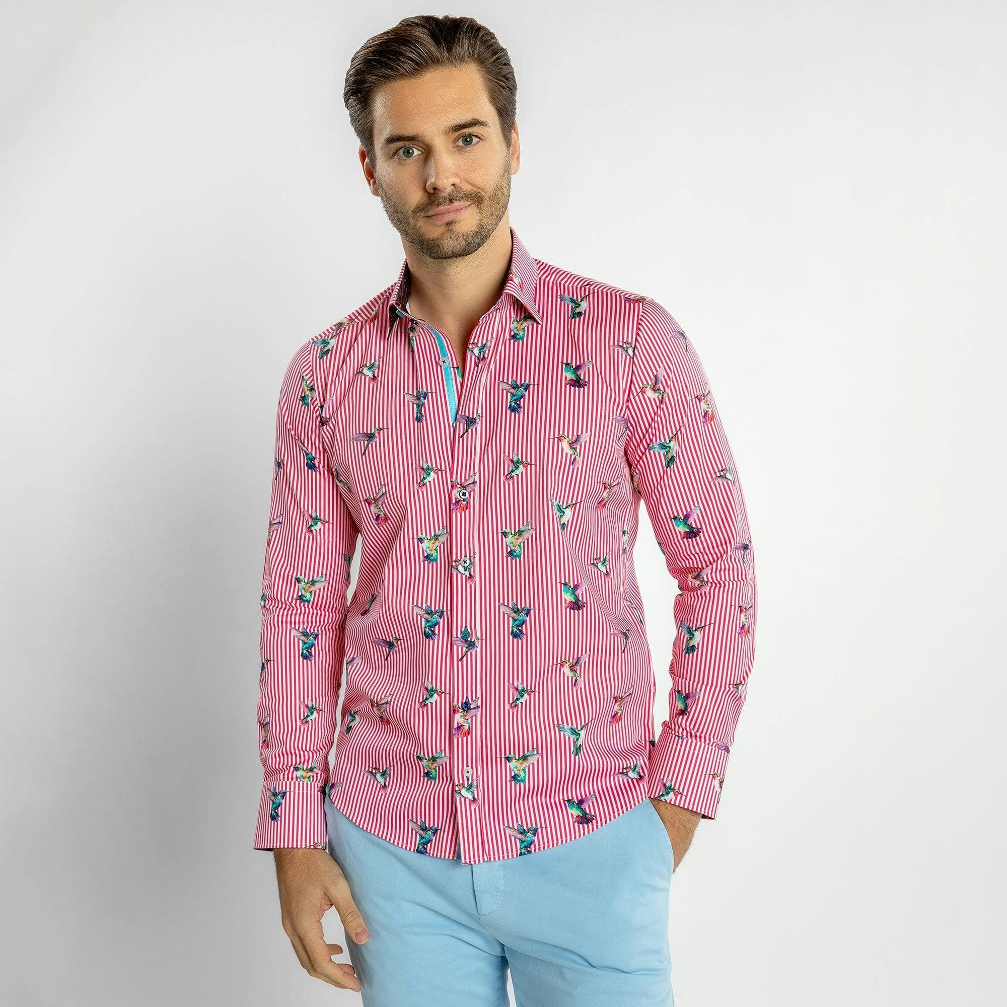 Claudio Lugli Fuchsia Hummingbird Striped Print Shirt - Xl