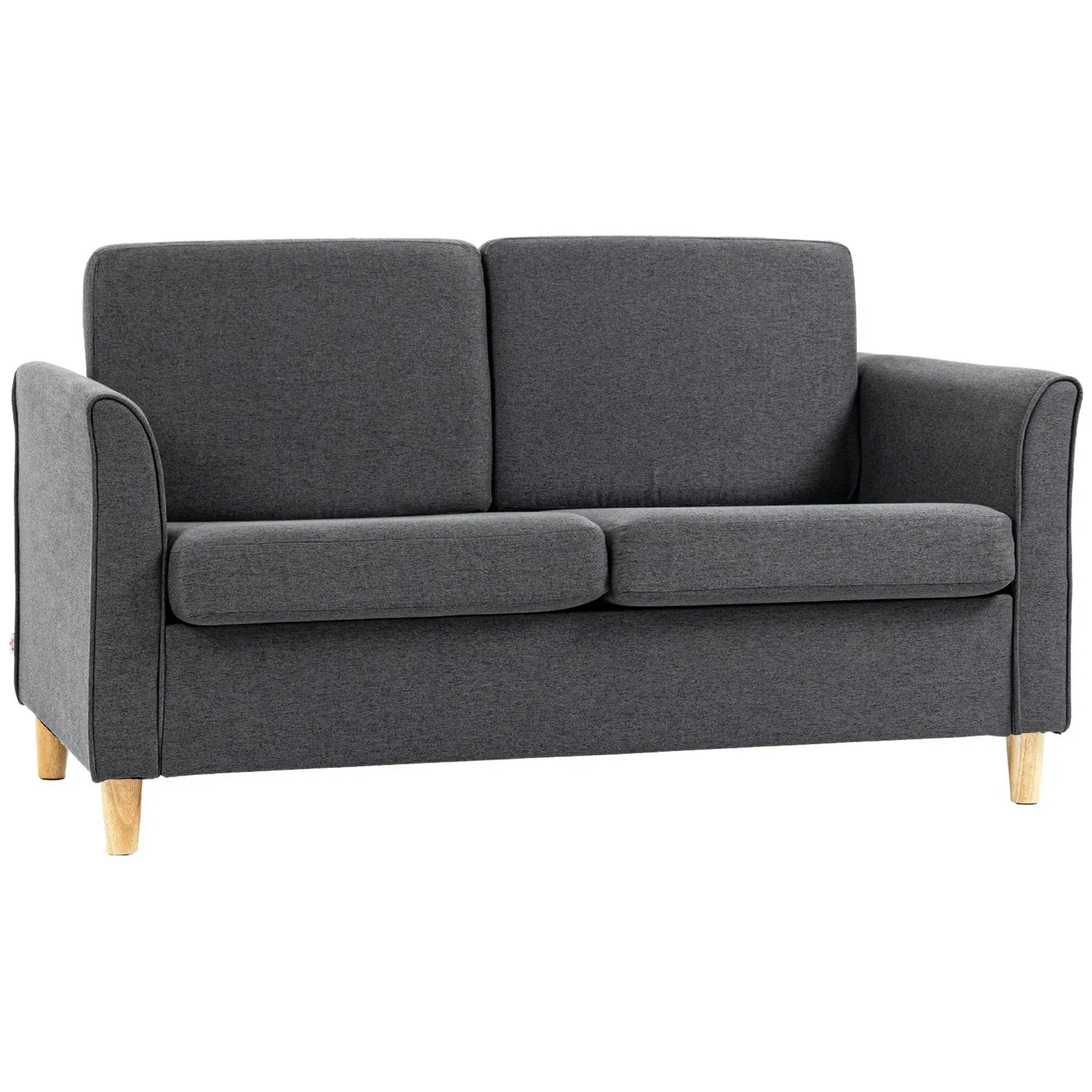 Homcom Double Seat Sofa Linen Upholstery Loveseat Couch W/ Armrests, Dark Grey - Image 5