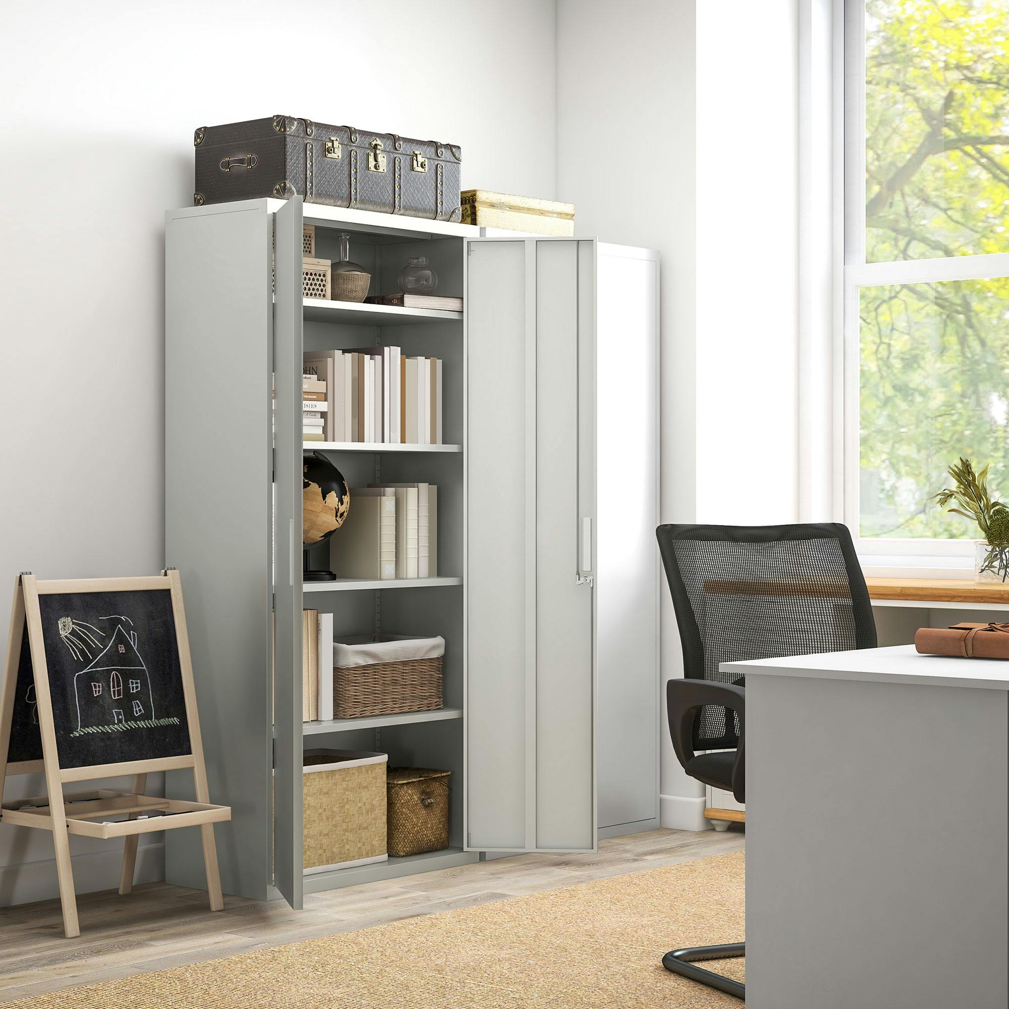Homcom White Lockable Metal Cabinet With 2 Doors, File Cabinet For Home Office,