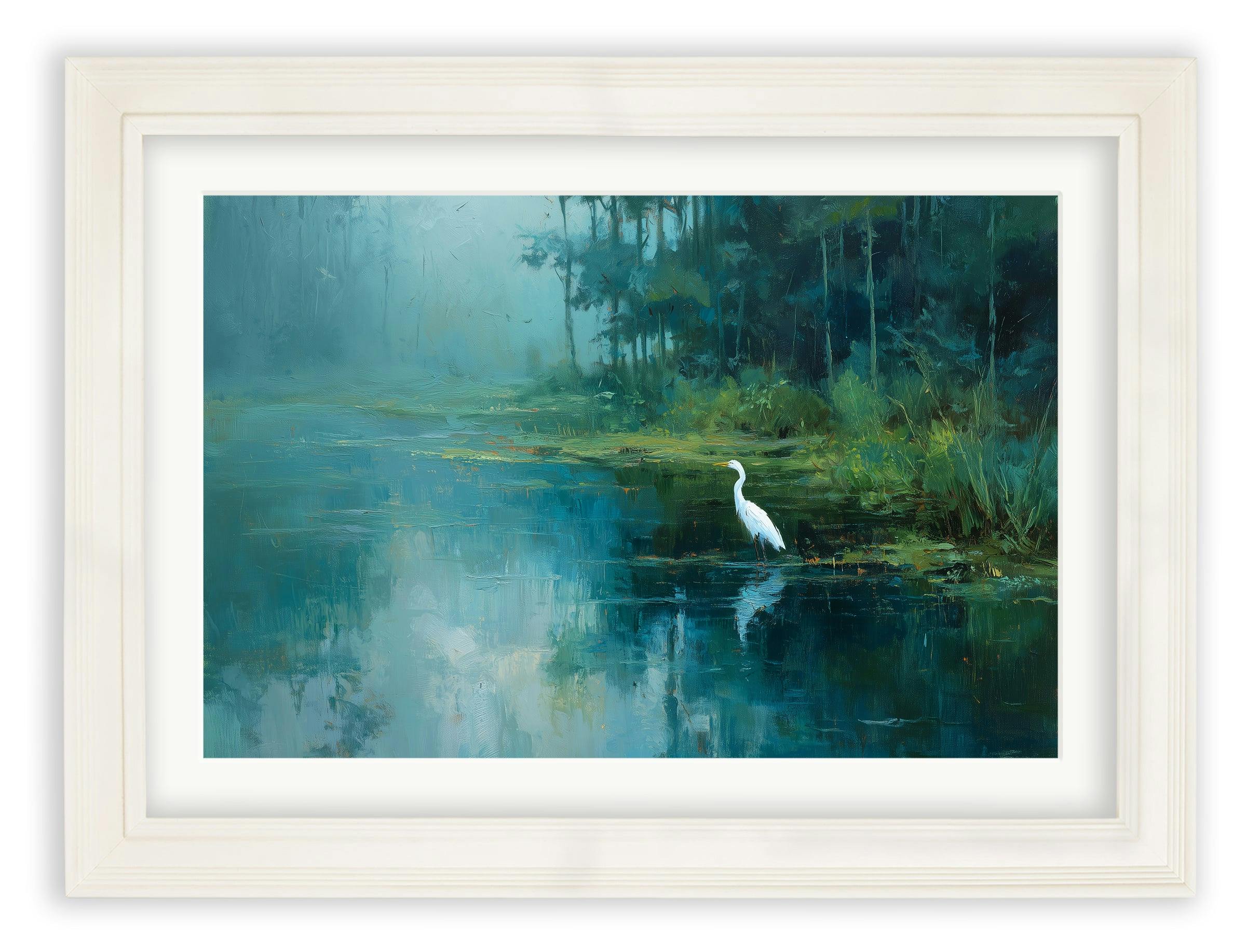 Rackhams Cream Misty Lake Great Egret - Hurstwood Frame - Misty Lake Great Egret - 50 X 70Cm (A2)