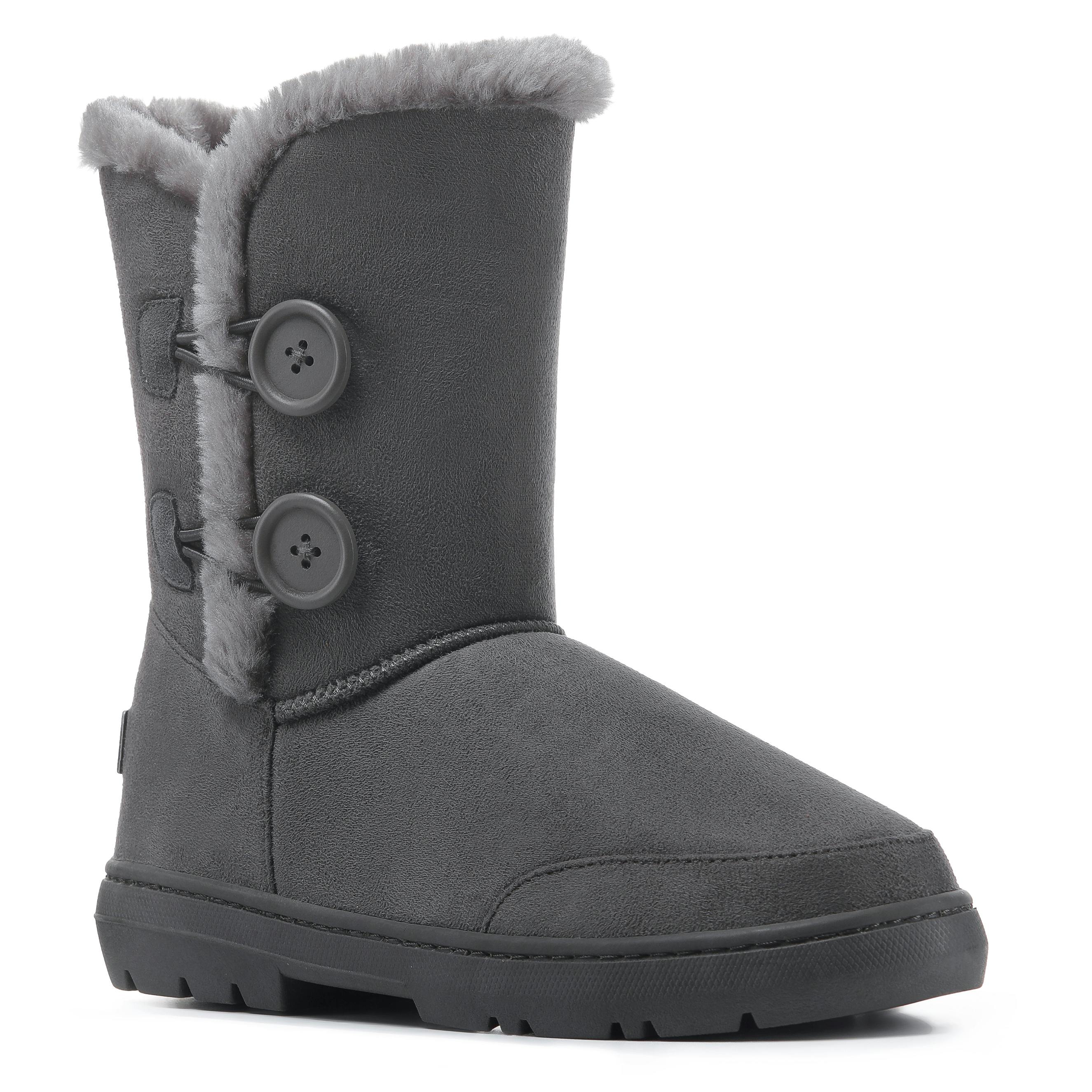 Viva Women's Grey Freya: Double Button Faux Fur Lining Mid-Calf Winter Boots - 8