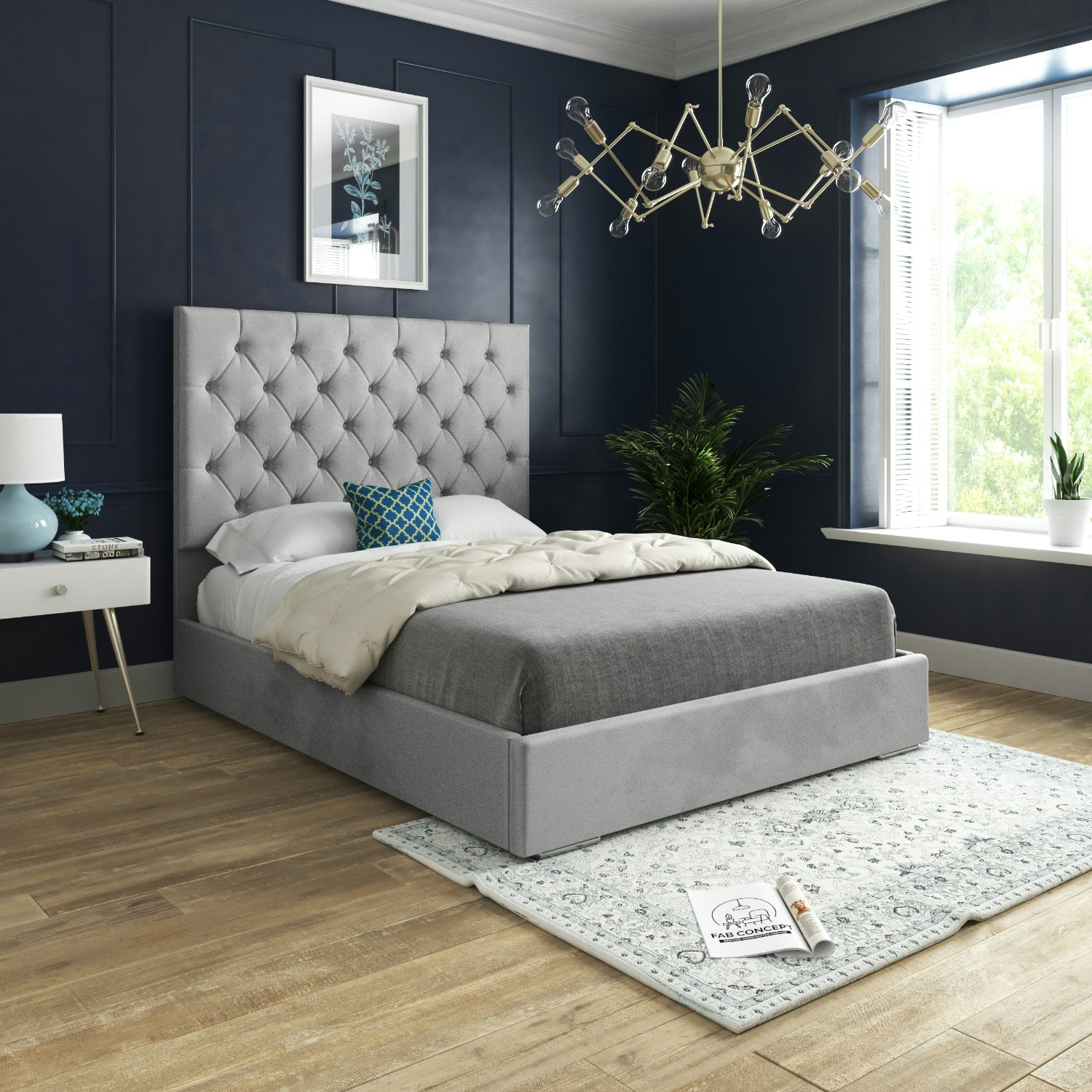 Casa Magna Grey Alma Upholstered Soft Velvet Bed Frame - Double