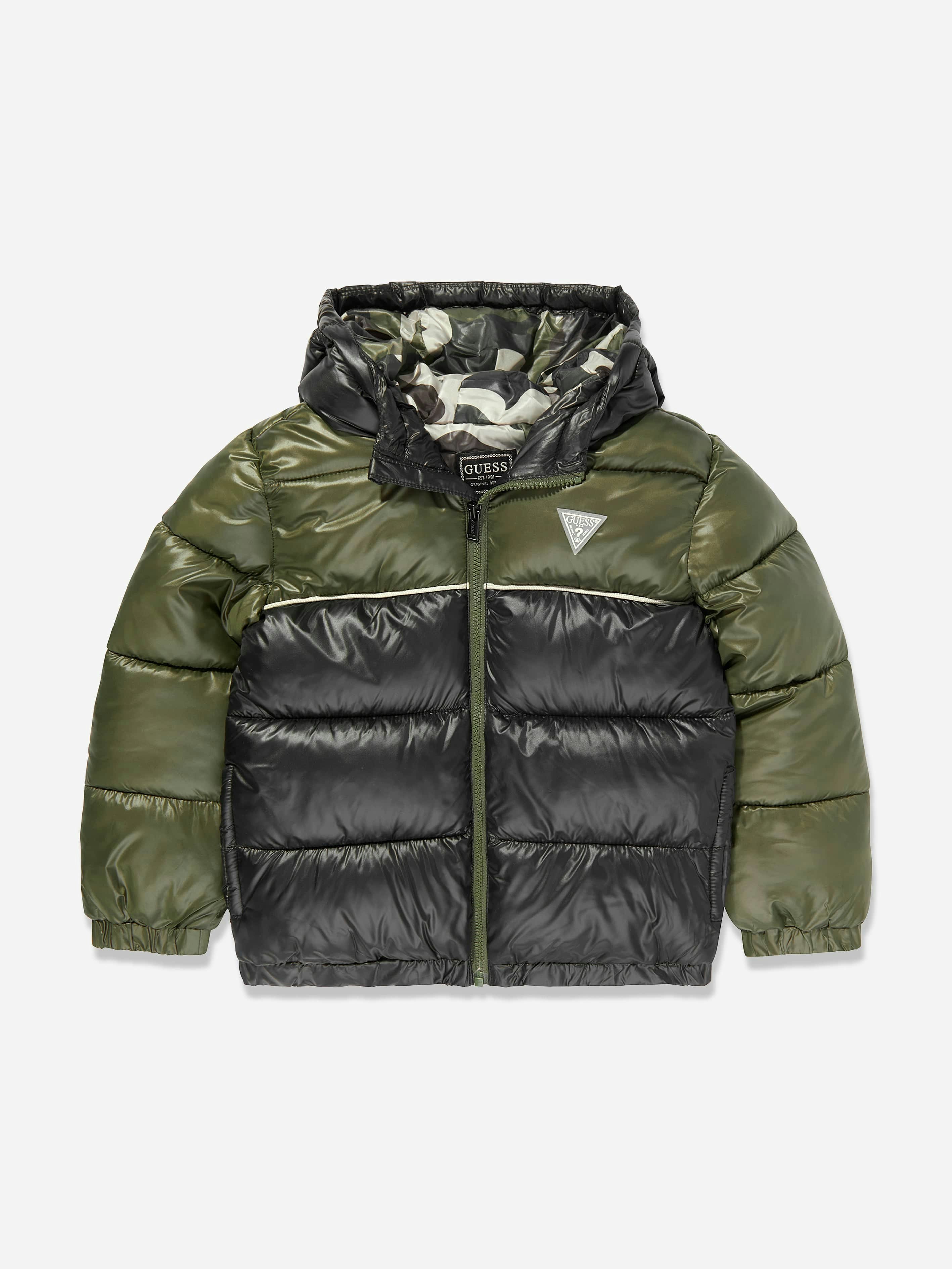 Guess Boys Green Hooded Puffer Jacket In - 10 Yrs