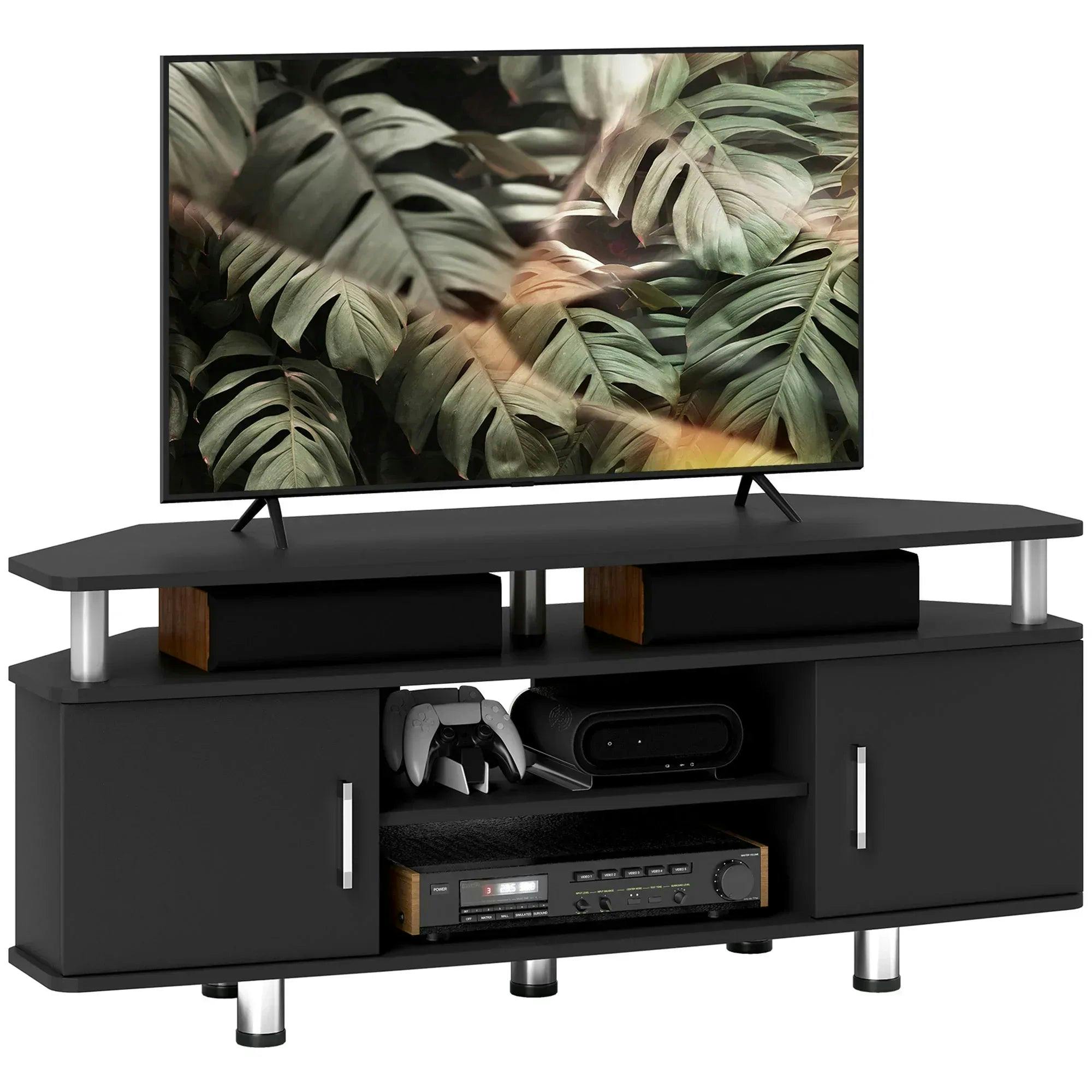 Homcom Black Tv Unit Cabinet With Storage Shelves Entertainment Center - Image 4