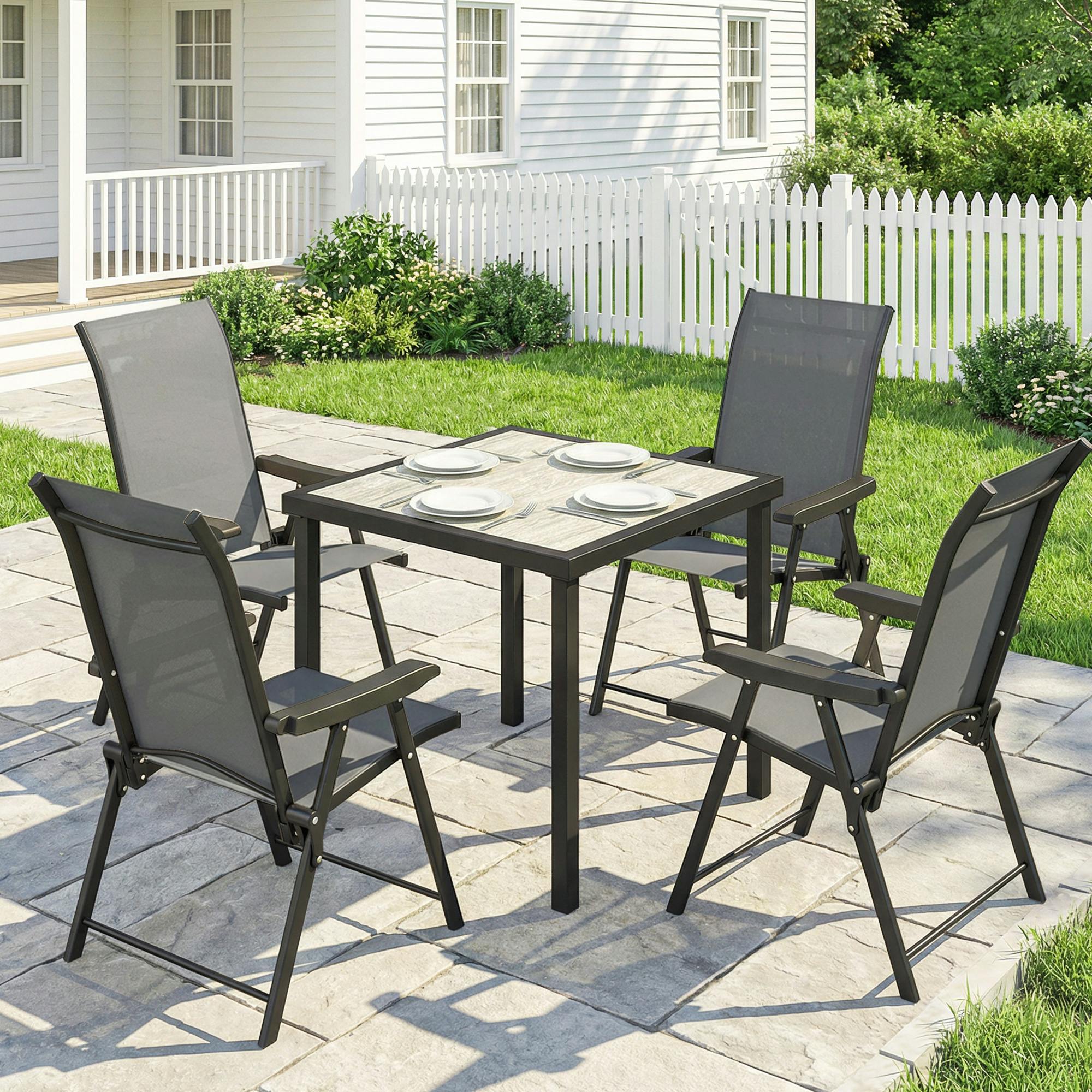 Outsunny Grey 5 Pieces Outdoor Dining Set, Garden Dining Set For 4 - 1 Table + 4 Chairs