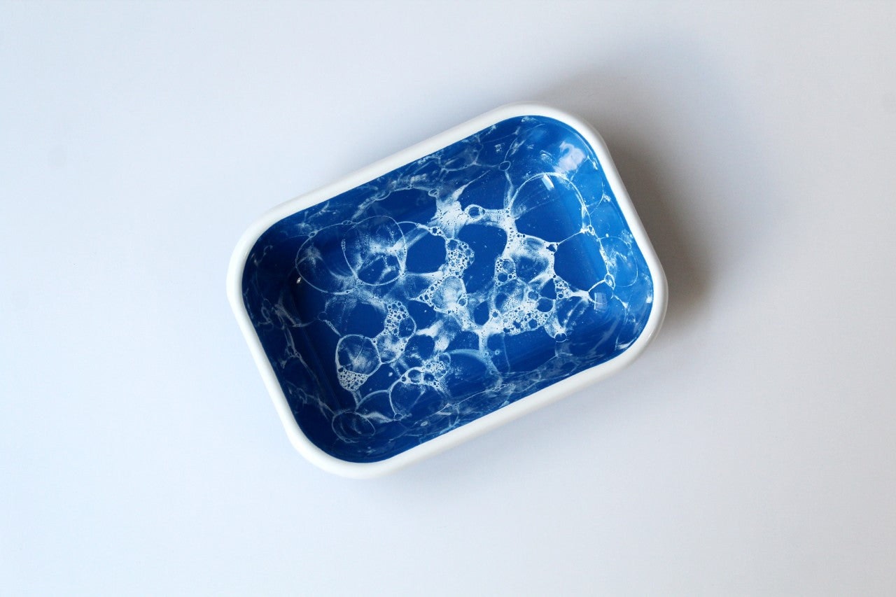 Rozi Cobalt/Blue/White Bubble Collection Enamel Rectangular Serving And Roasting Dish - 16(W) X 11(D) X 4(H) Centimeters