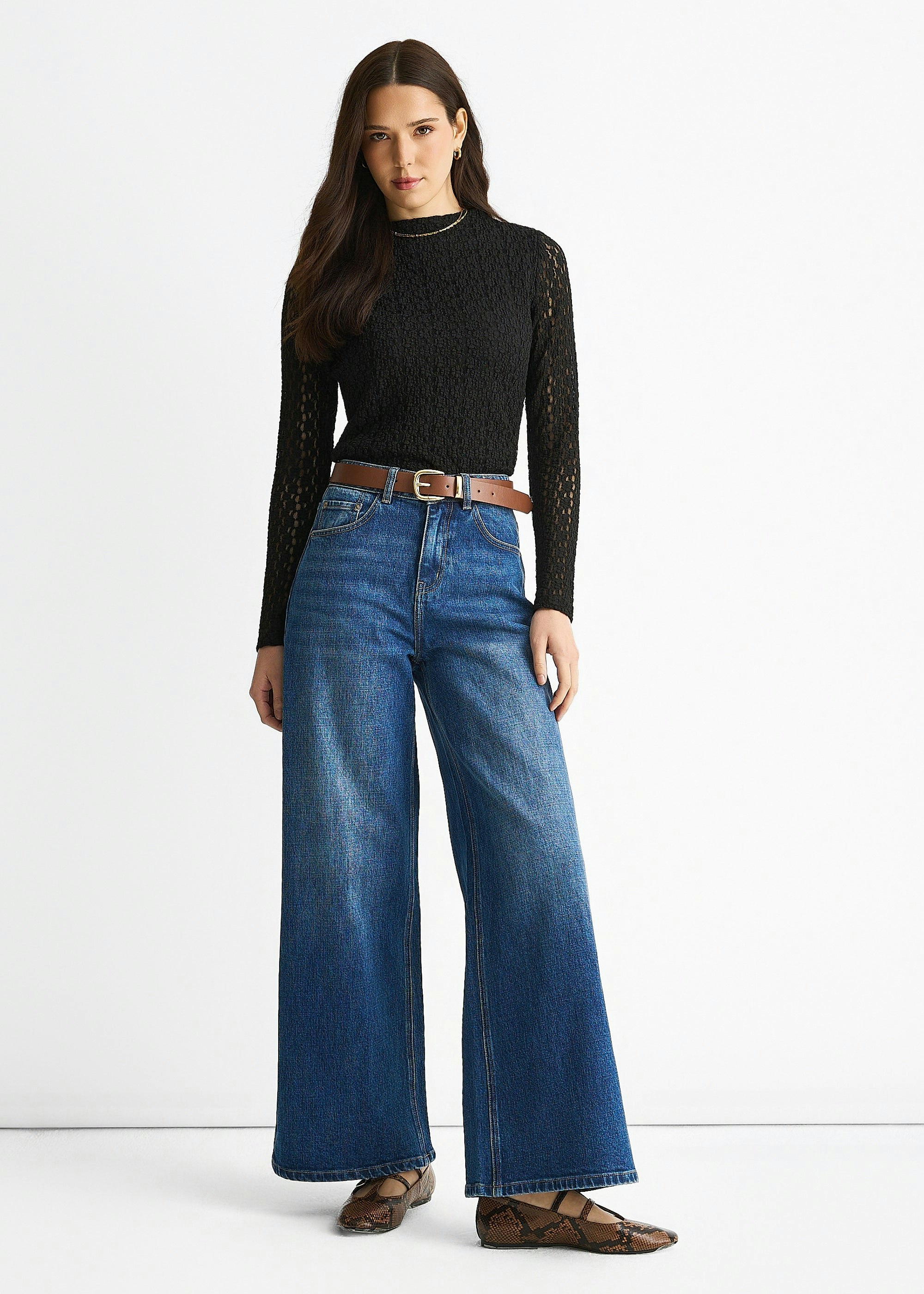 Gini London Blue Mid Rise Wide Leg Jeans - Uk 16 / Us 12 / Eu 44