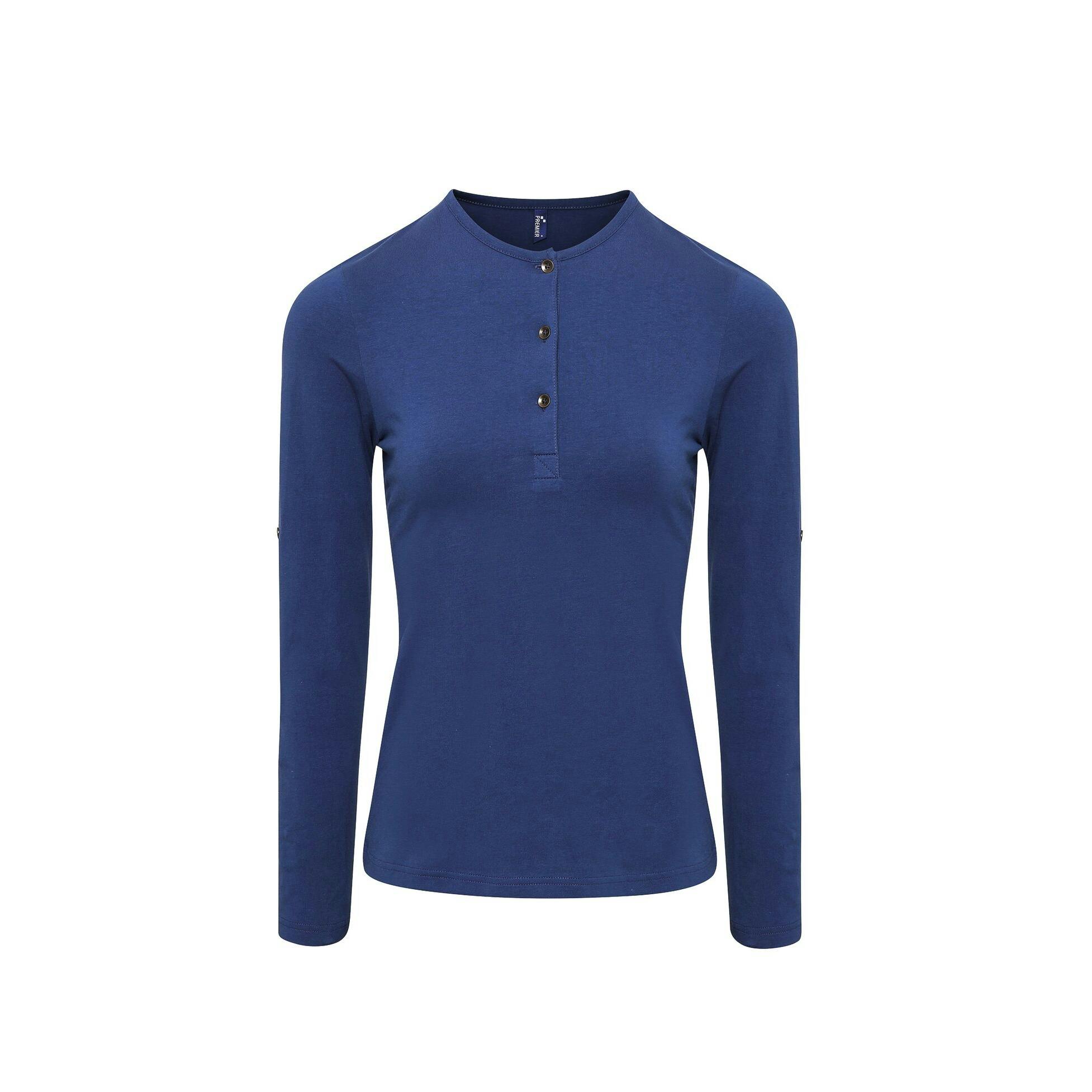 Premier (Xl, Indigo) Womens/Ladies Long John Roll Sleeve Tee - Image 3