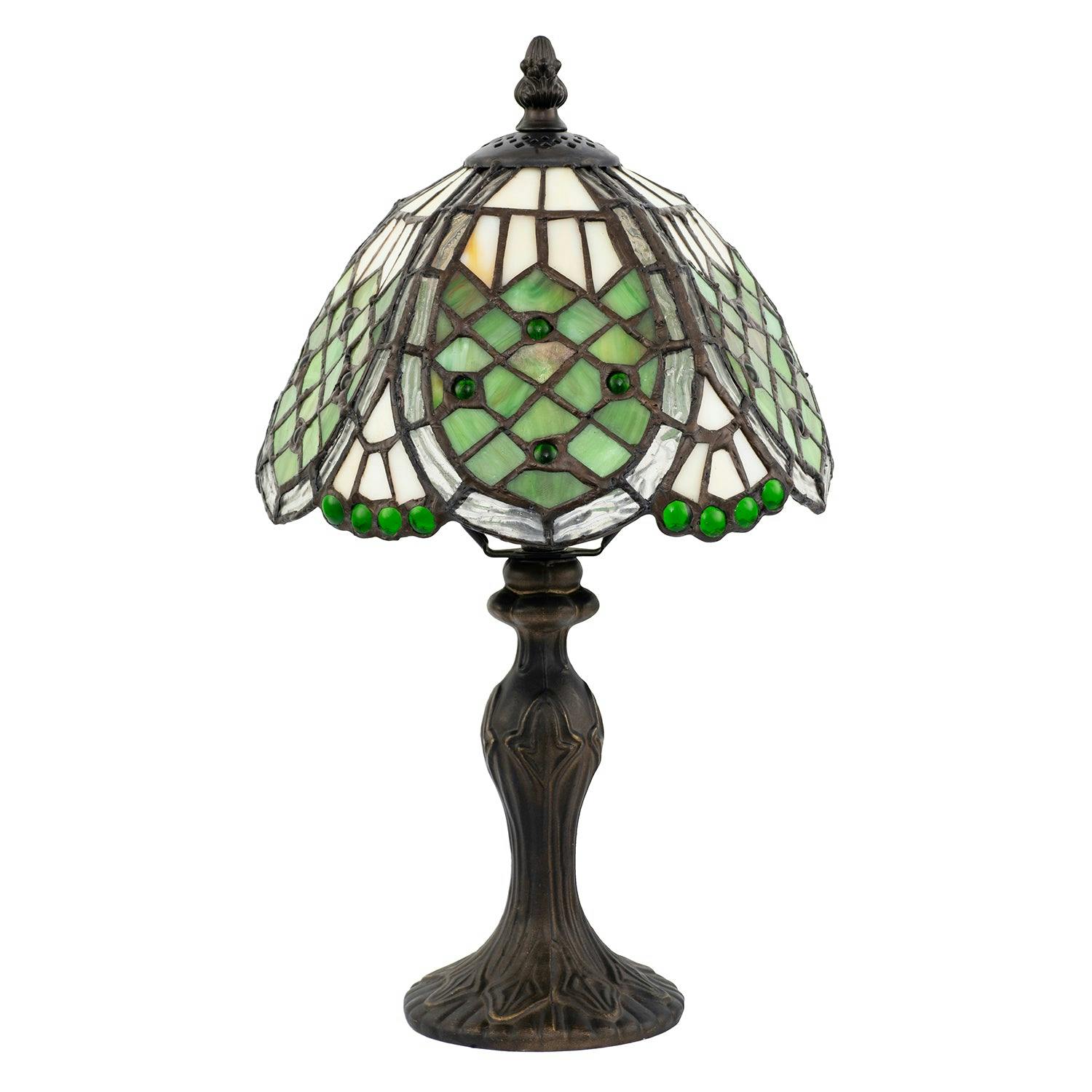 Rackhams Green Classic Hand Crafted Round Beaded Tiffany Table Lamp In Toned