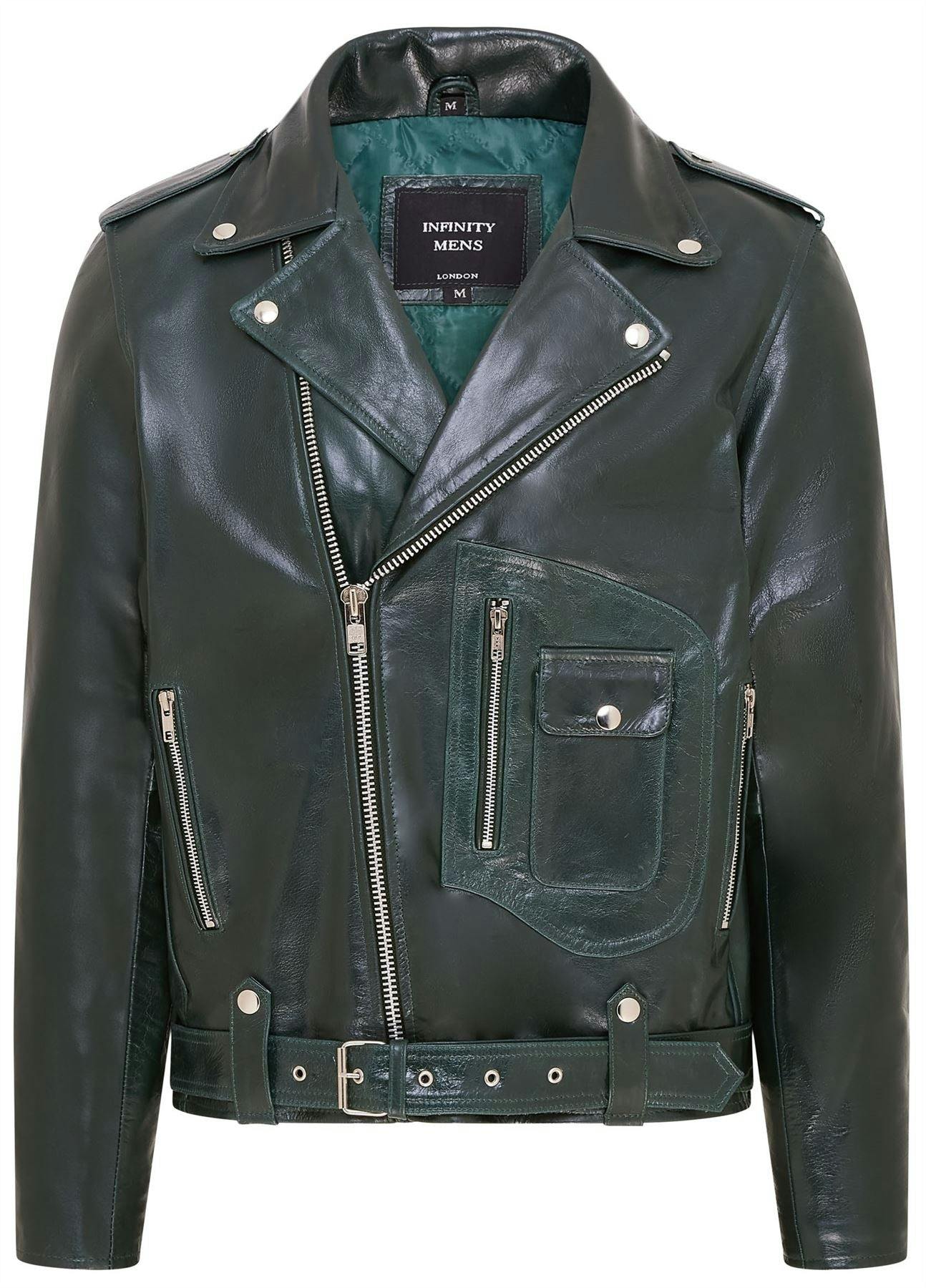 Infinity Leather Men's Green Cow-Hide Biker Brando Jacket - Pargas - Uk 3XL | Eu 56 | Us 46