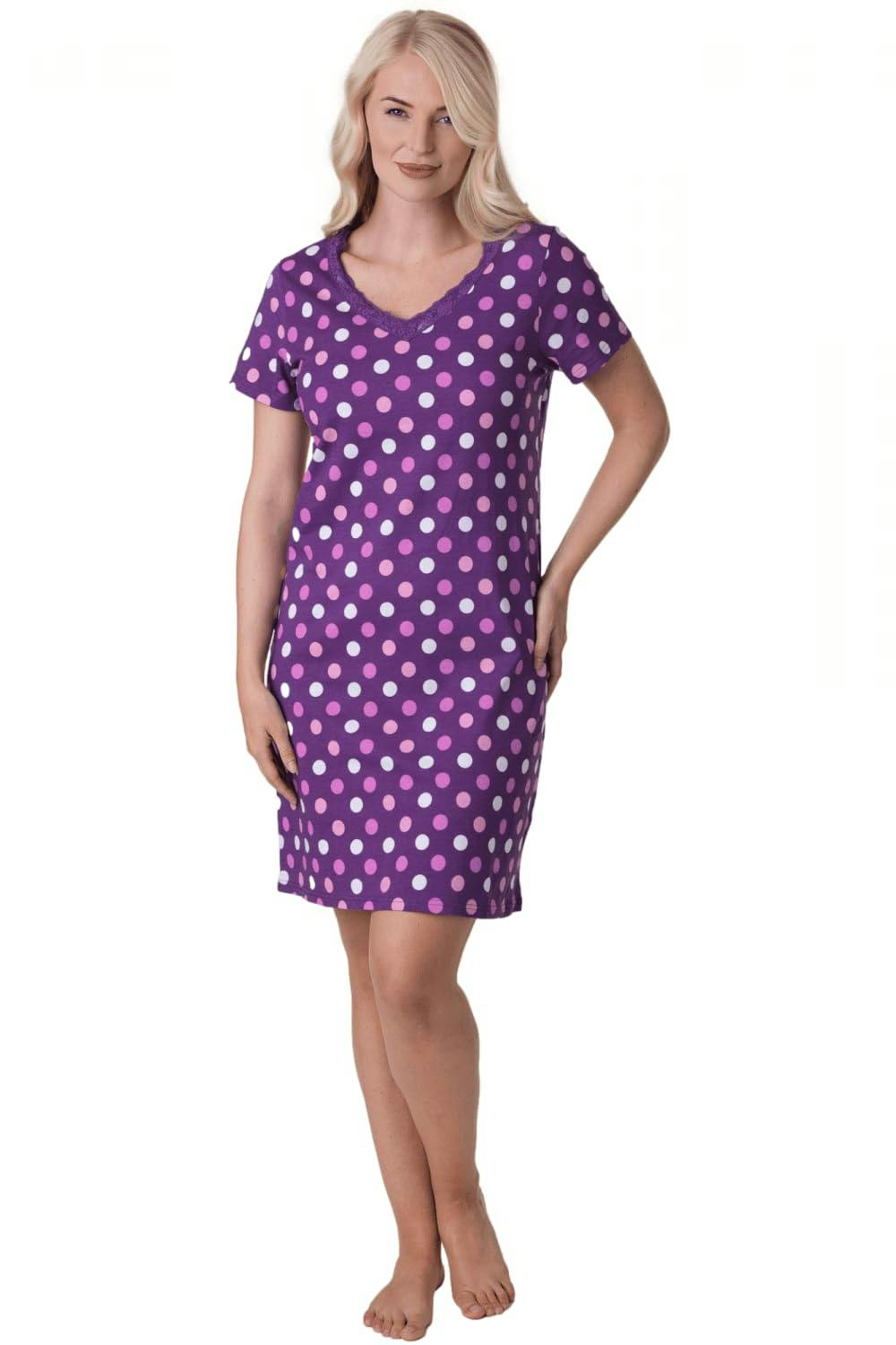 Camille Women's Purple Soft Cotton Summer Nightdresses - 14-16