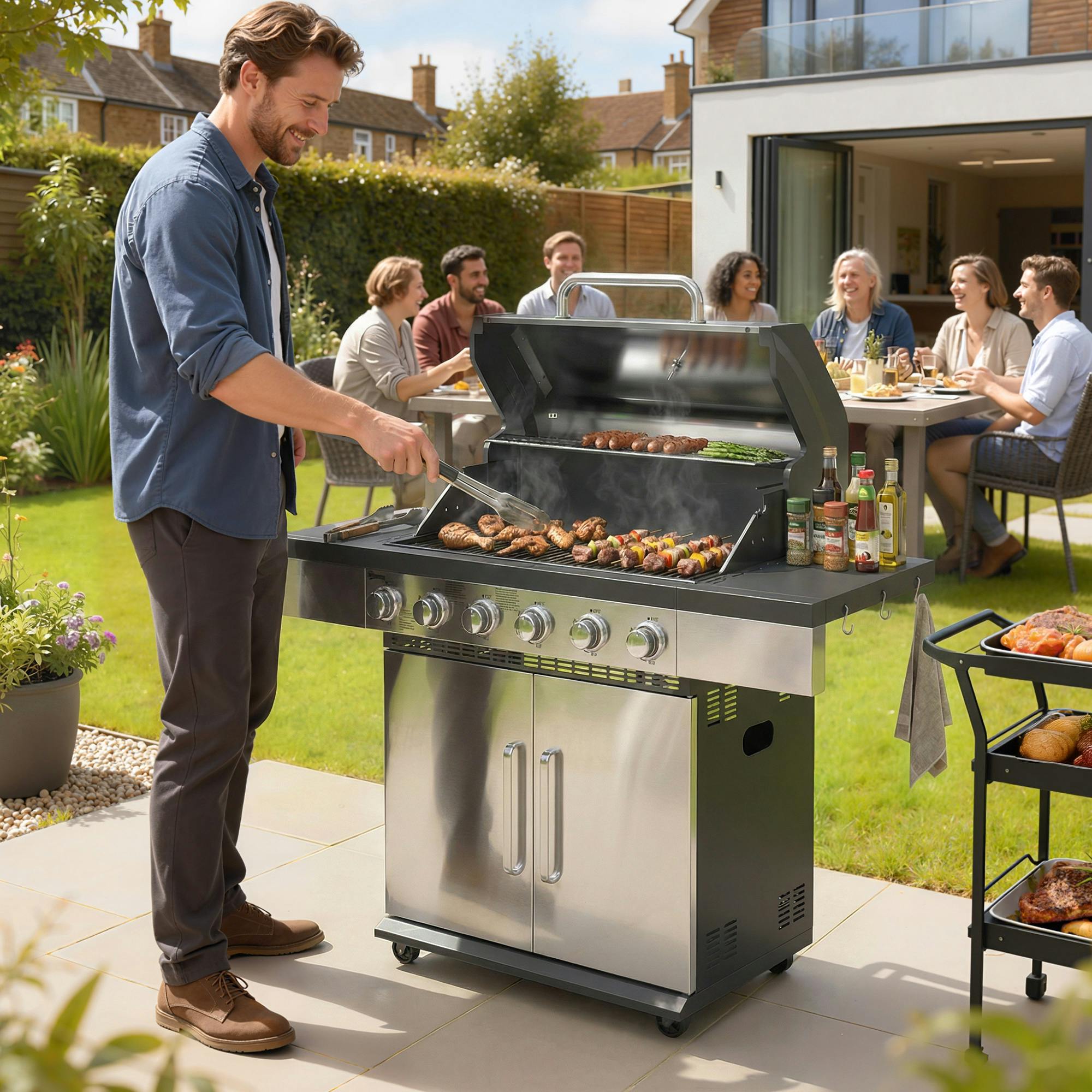Rackhams 6 Burner Liquid Propane Gas Bbq Grill, Portable Gas Barbecue Grill - Gas Grill - 1 - Steel, Abs