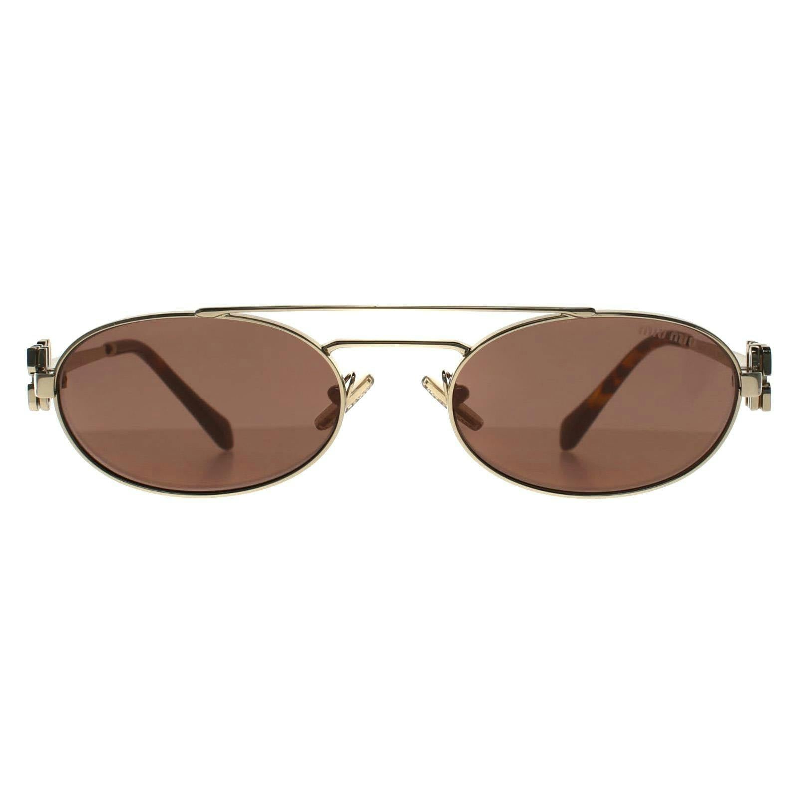 Miu Miu Women's Gold/Brown Mu 54Zs Zvn70d Woman Sunglasses Metal Round Normal Mirror - Image 8