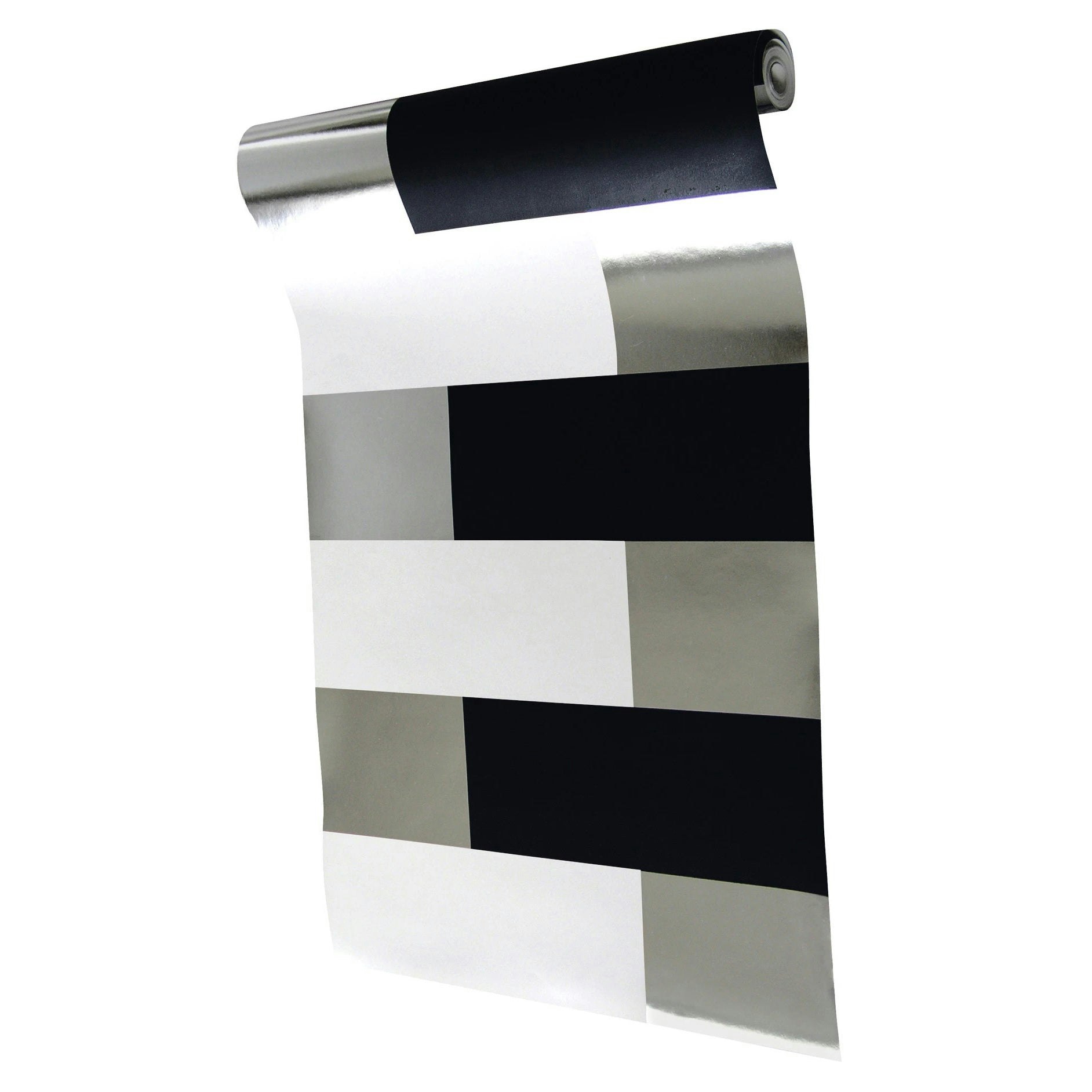 Rackhams Black/White/Silver Block And Wallpaper - 10M Roll