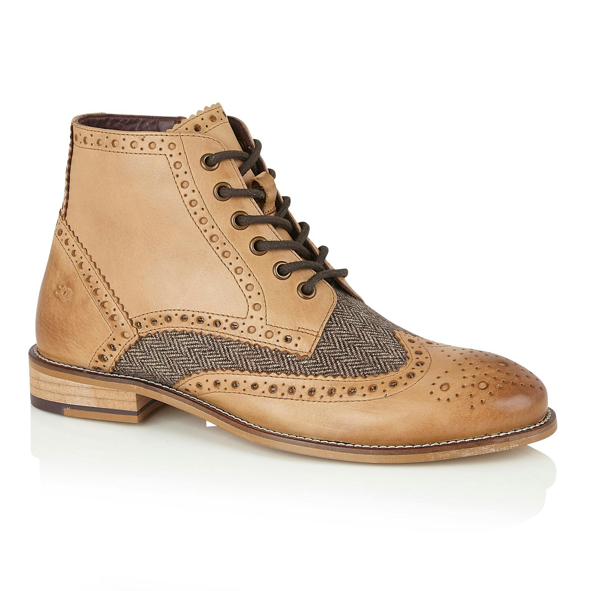 London Brogues Men's Grey Gatsby Boot Tan / Tweed - 11