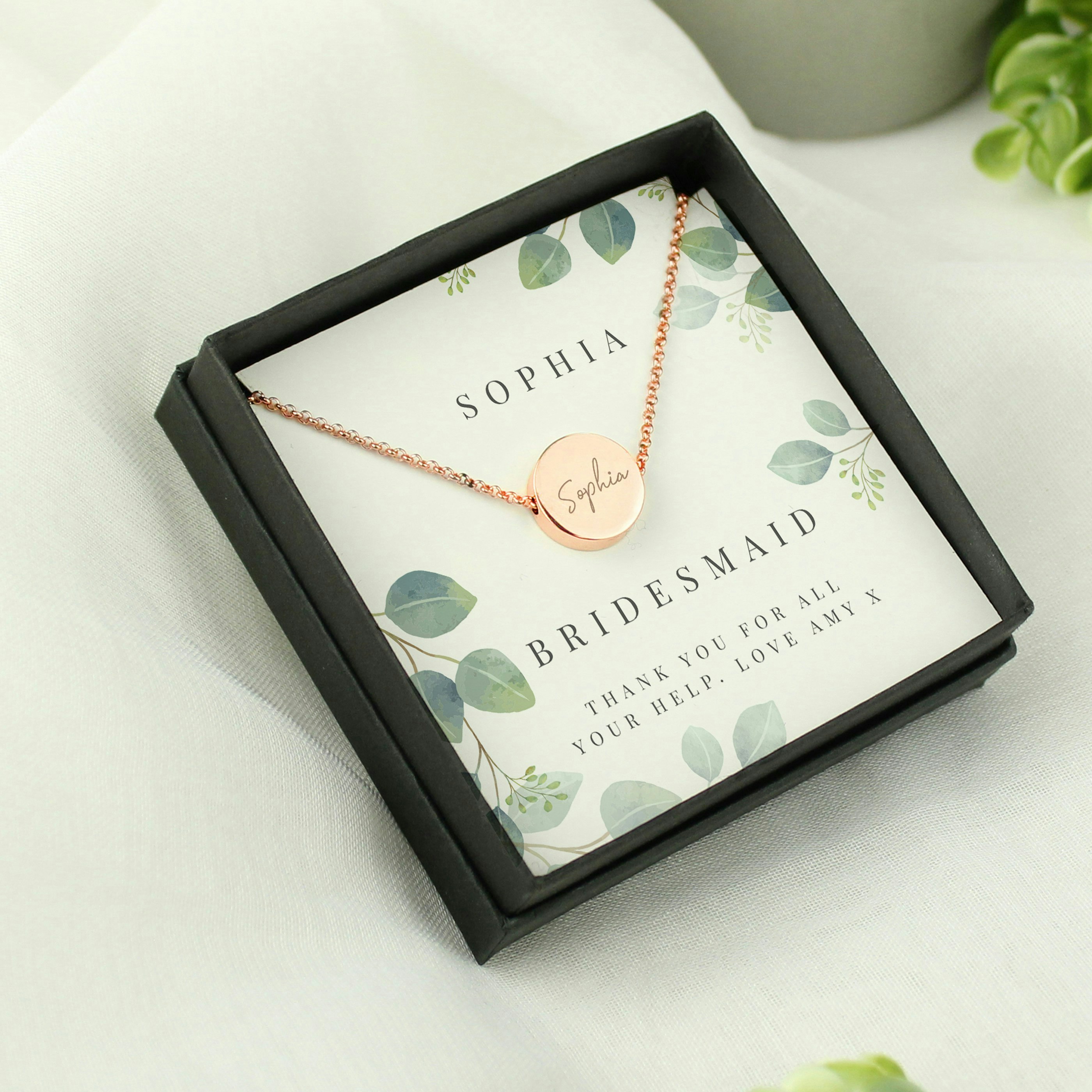 Personalised Memento Company Gold Personalised Botanical Sentiment Rose Tone Necklace And Box