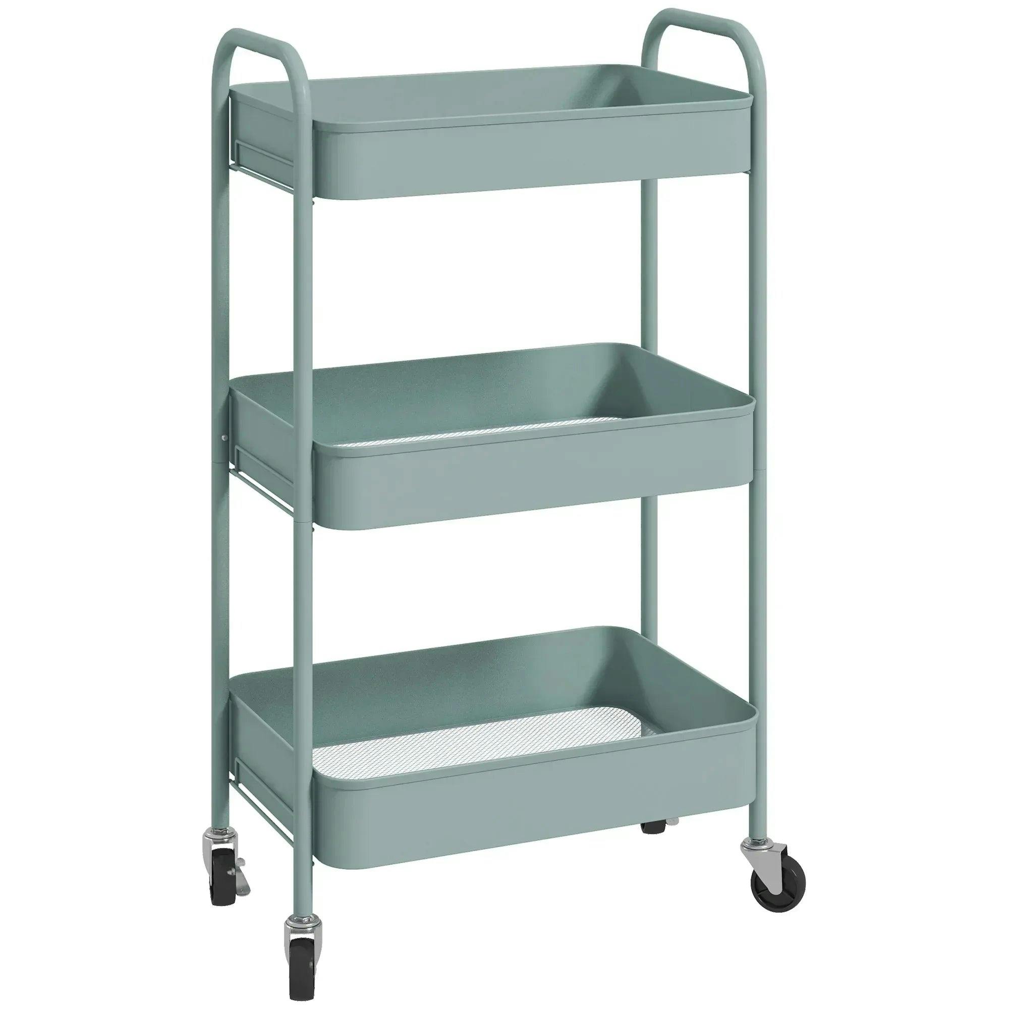 Homcom Black/Blue 3 Tier Rolling Utility Cart With 3 Mesh Basket, - Image 4