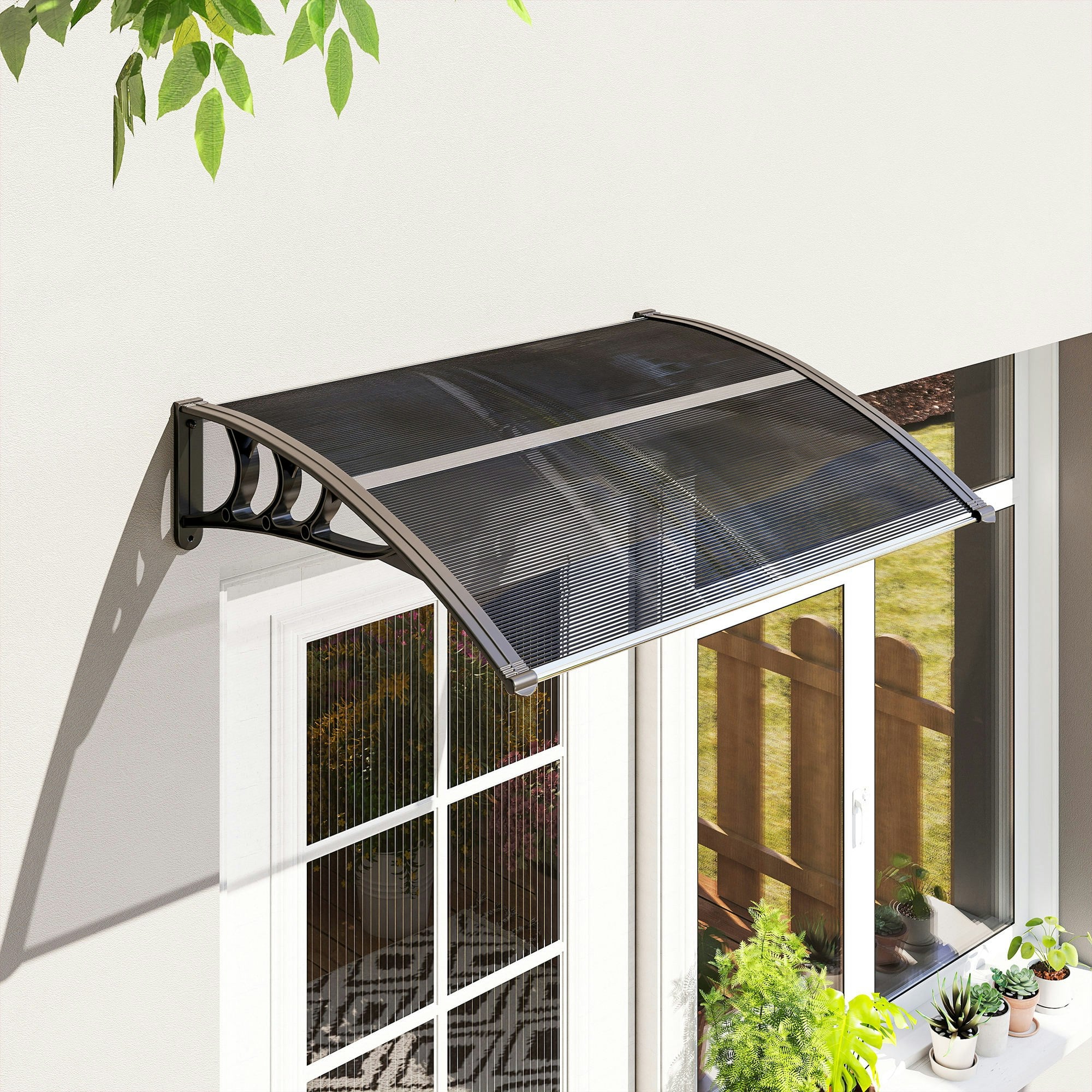 Outsunny Black Door Canopy Awning Outdoor Window Rain Shelter For Door 196 X 75Cm - 100 X 75Cm