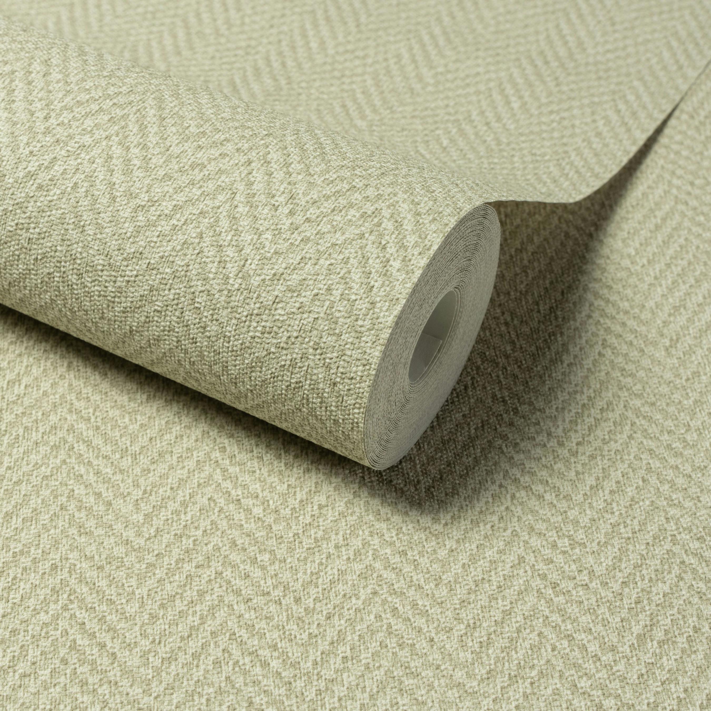Rackhams Green Antiga Herringbone Chevron Weave Textured Wallpaper, Sage - Image 4