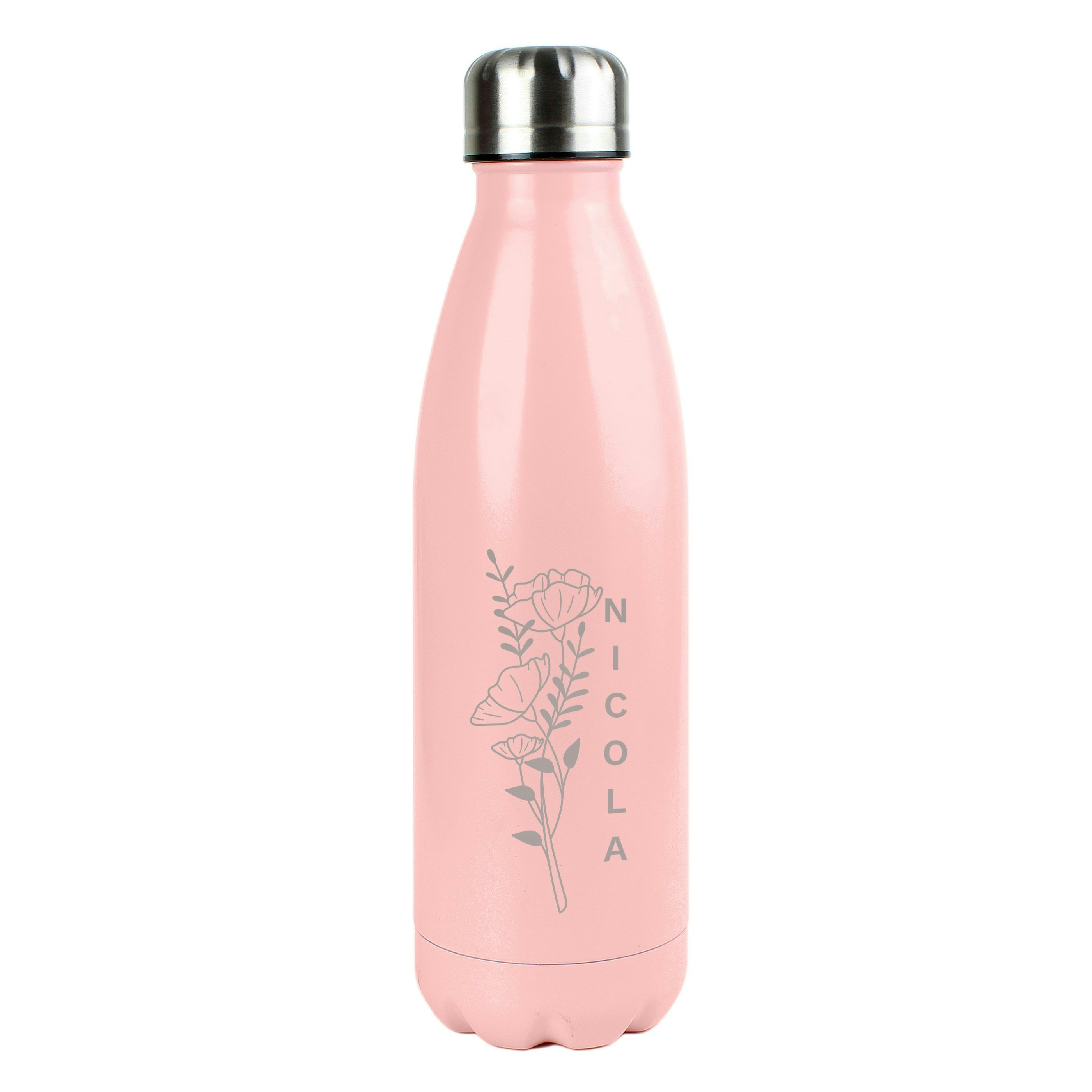 Personalised Memento Company Pink Personalised Floral Metal Insulated Drinks Bottle
