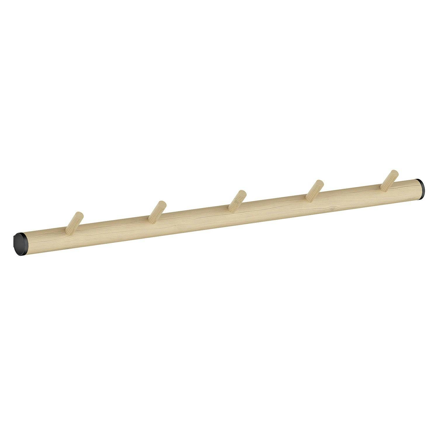 Rackhams Black 5 Hook Coat Rack In Matt /Beech Wood, Width 550Mm