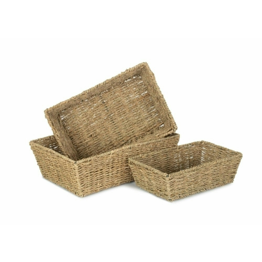 Red Hamper Tape Edge Seagrass Tray - Set Of 3