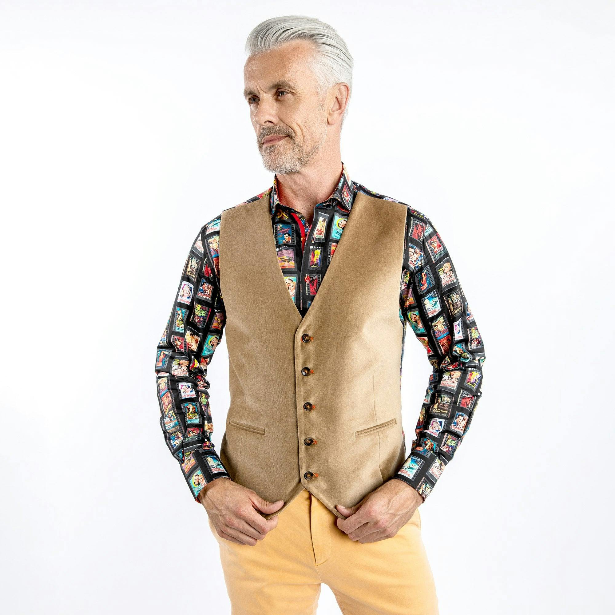 Claudio Lugli Dark/Brown/Beige Vibrant Velvet Waistcoat - Pair ( Base) - 48 Uk/ 58 Eu