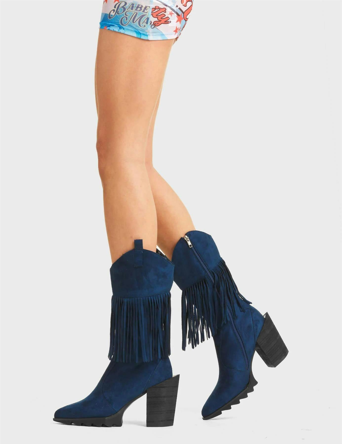 Lamoda Women's Blue Astonishing Suede Calf Boots Stylish Platform Comfort - Uk7