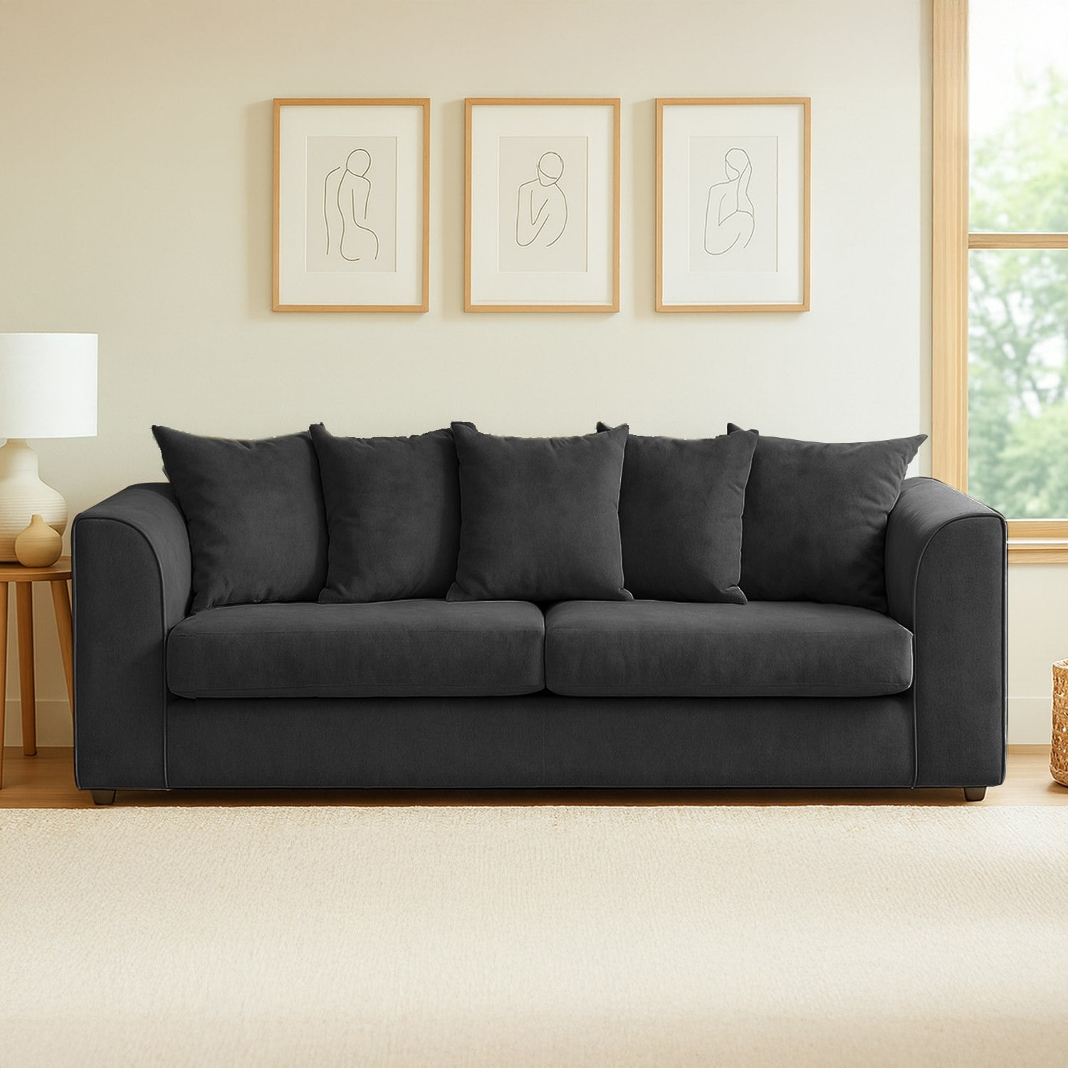 Rackhams Black Casper Chenille Fabric 3 Seater Sofa
