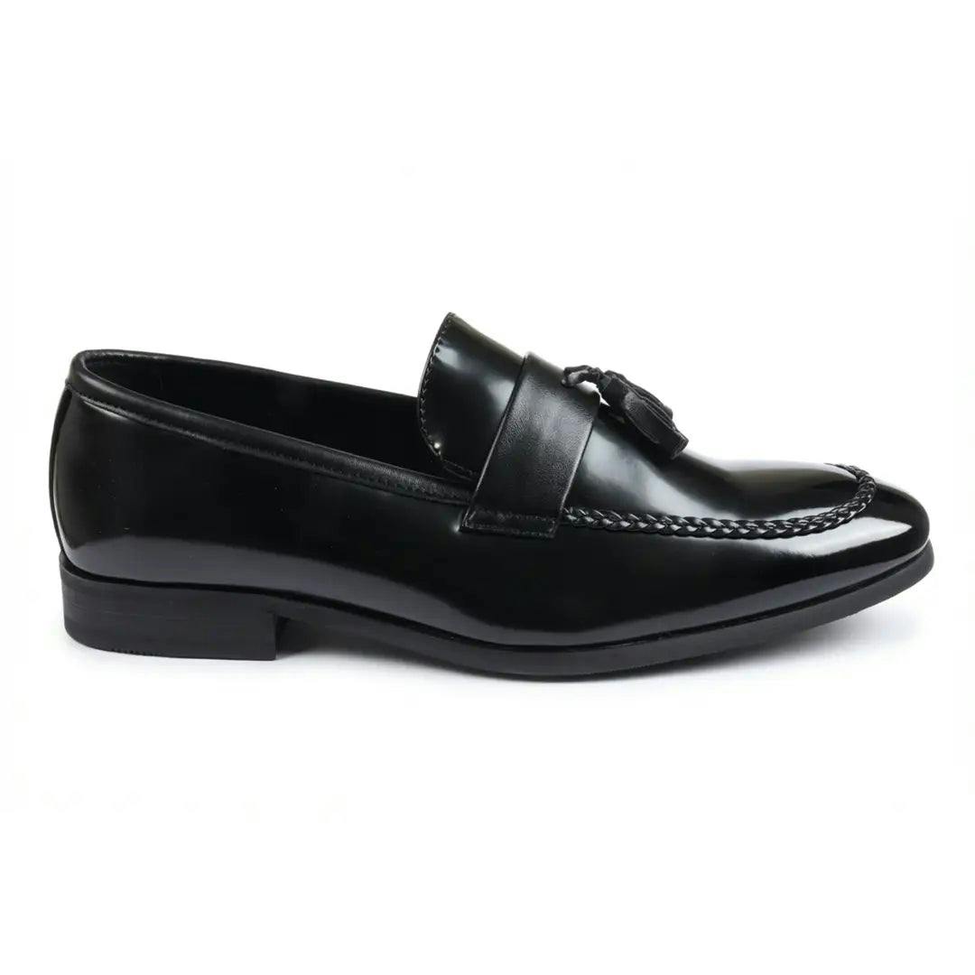 Dolcetto Men's Black Tassel High-Gloss Slip-On Loafers - Uk 7