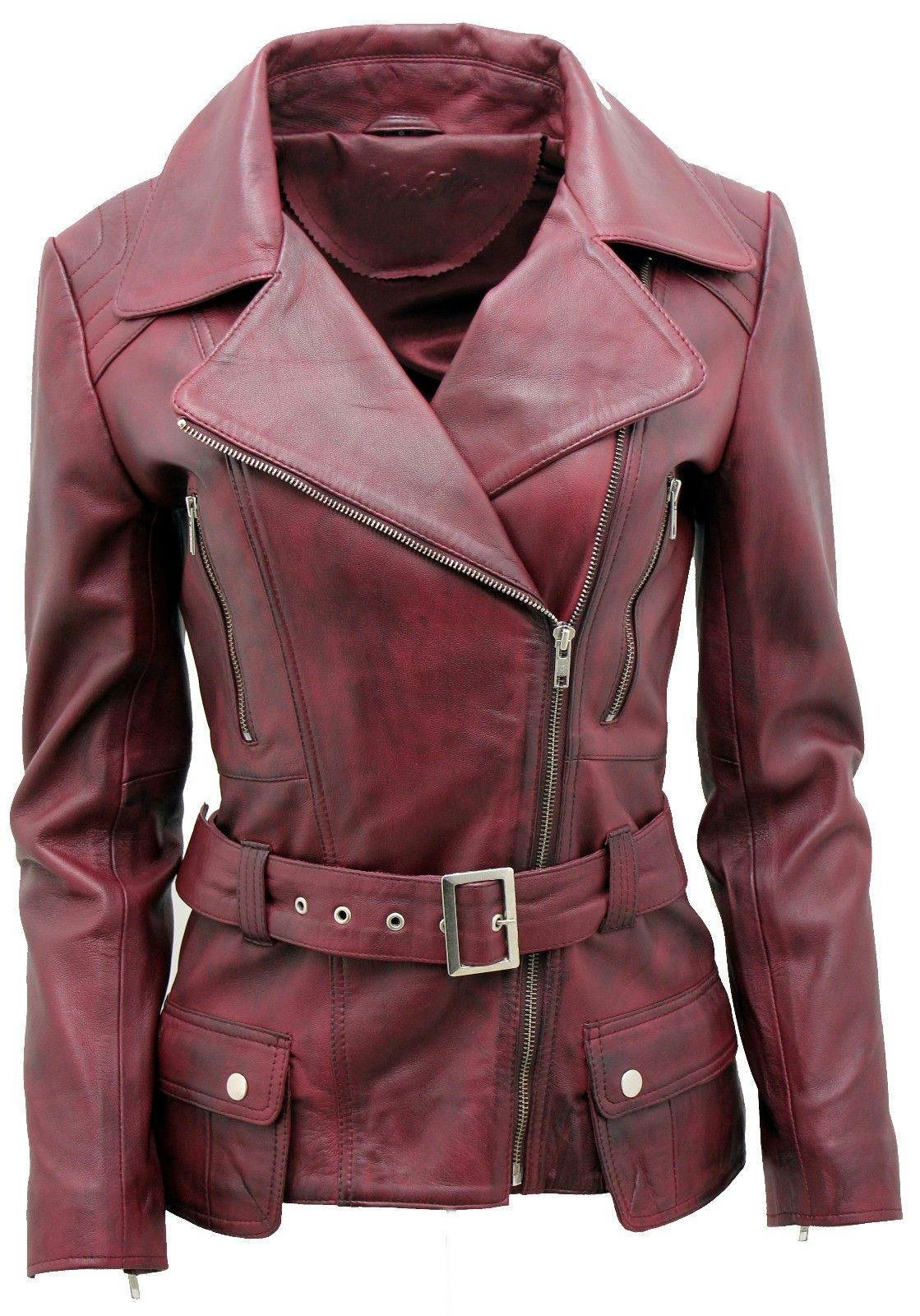 Infinity Leather Women's Burgundy Long Leather Biker Jacket-Quito - Uk 2XL/18 | Eu 44 | Us 14