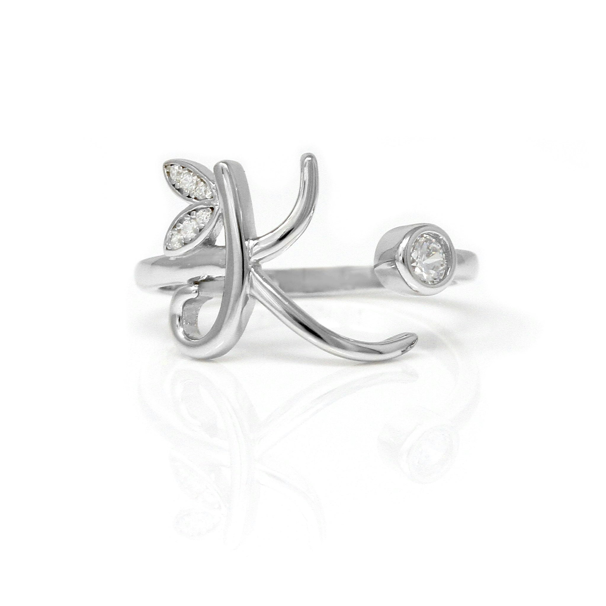 Say It With Silver Adjustable Winged Initial Ring - Sterling - K
