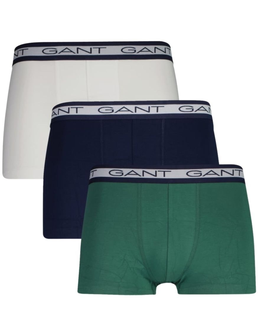 Gant White/Green 3-Pack Striped Waistband Boxer Trunks, Navy/ - L