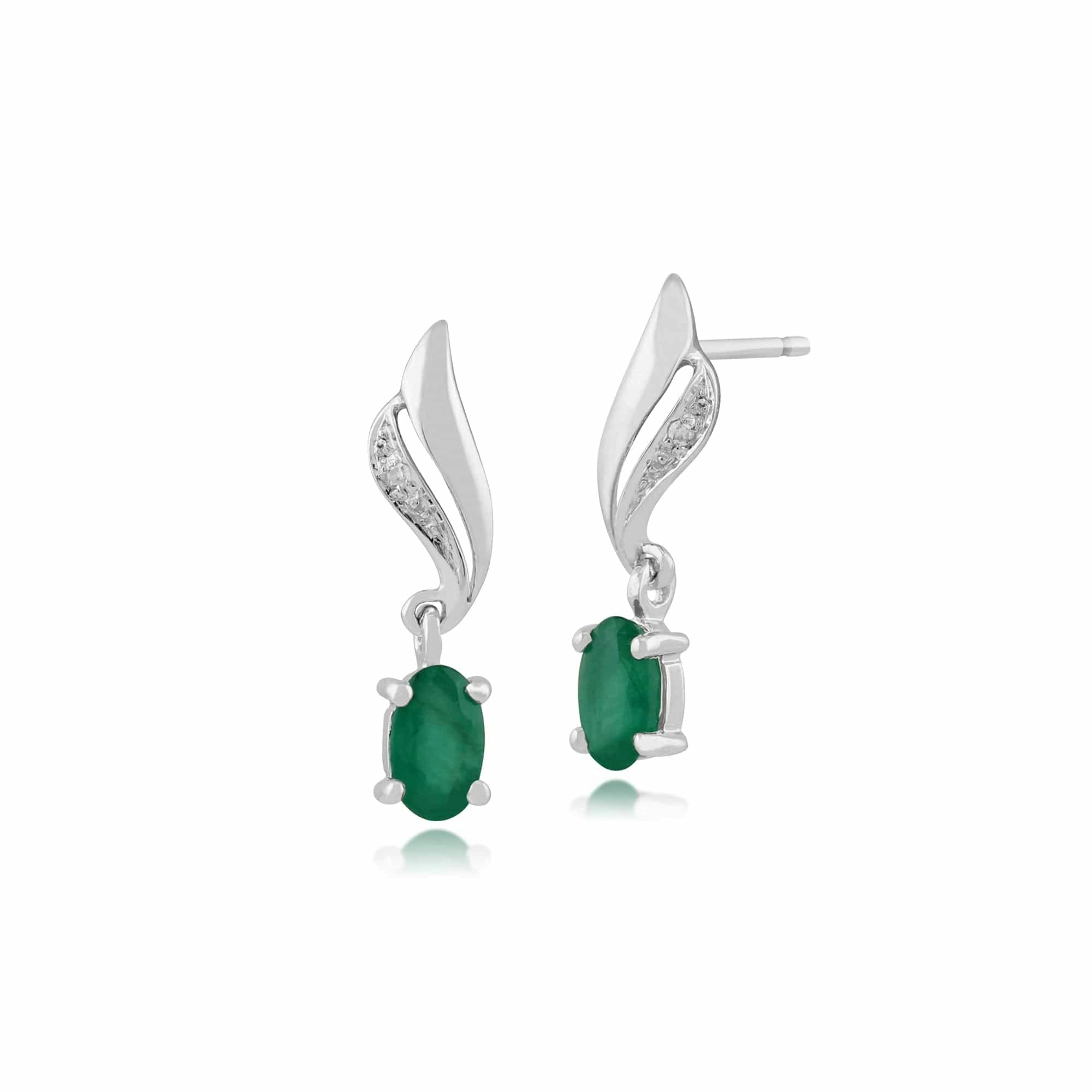 Gemondo White/Gold Classic Oval Emerald & Diamond Twist Drop Earrings In 9Ct - 9Ct 0.51Ct Emerald & Diamond Drop Earrings