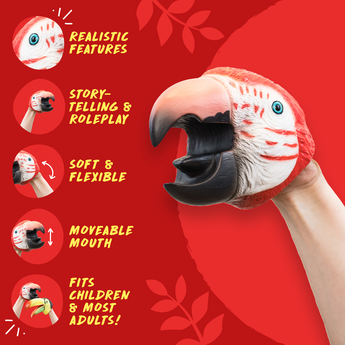 Wild Thingz Unisex Multicolor Hand Puppet - Red Macaw | Size: 1 Pack - Image 4