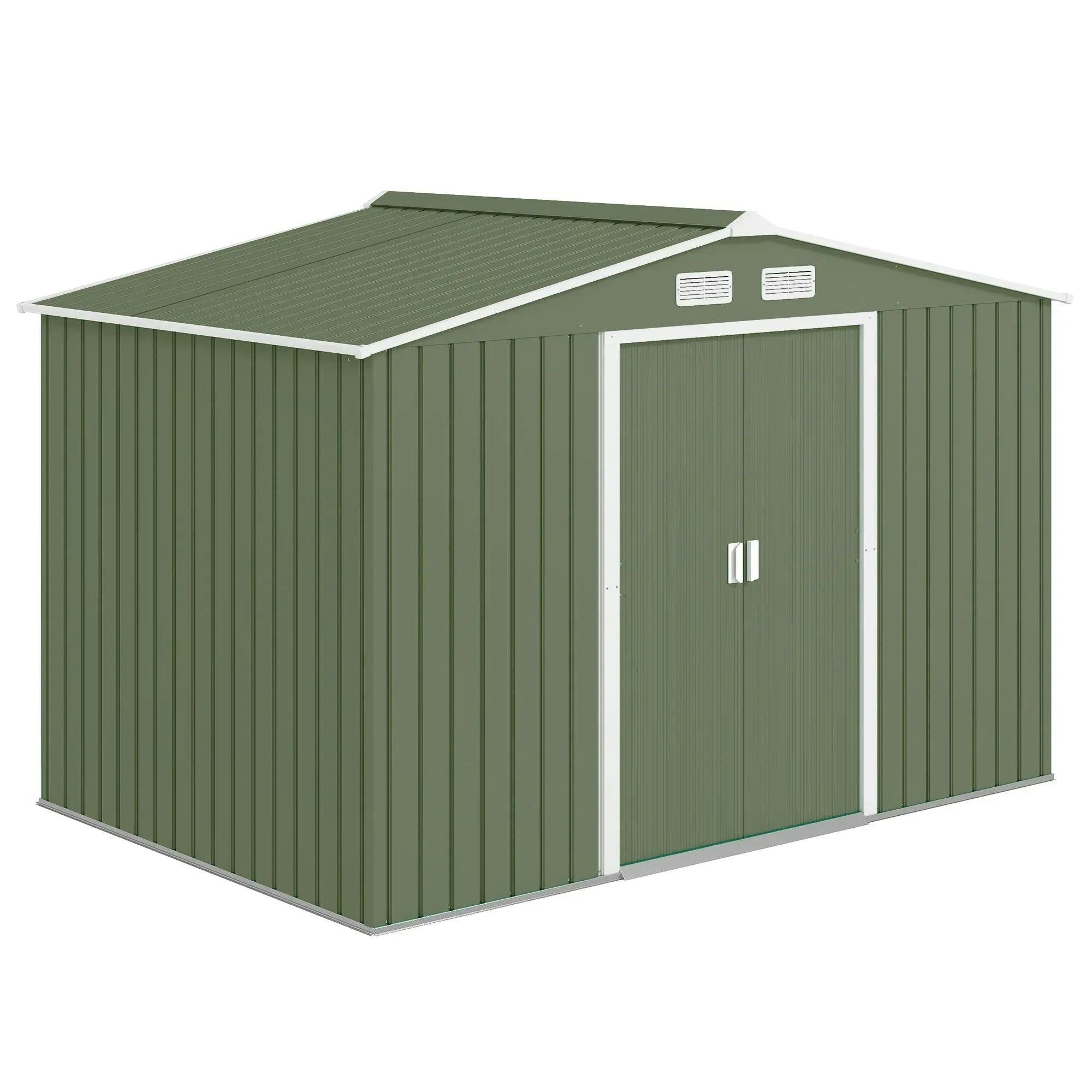 Outsunny 9 x 6 ft Metal Garden Shed Waterproof Galvanised Light Green | Outdoor Bike Storage Shed, Vents, Foundation Kit, Apex Roof, Lockable Double Doors, for Patio Lawn - Image 6