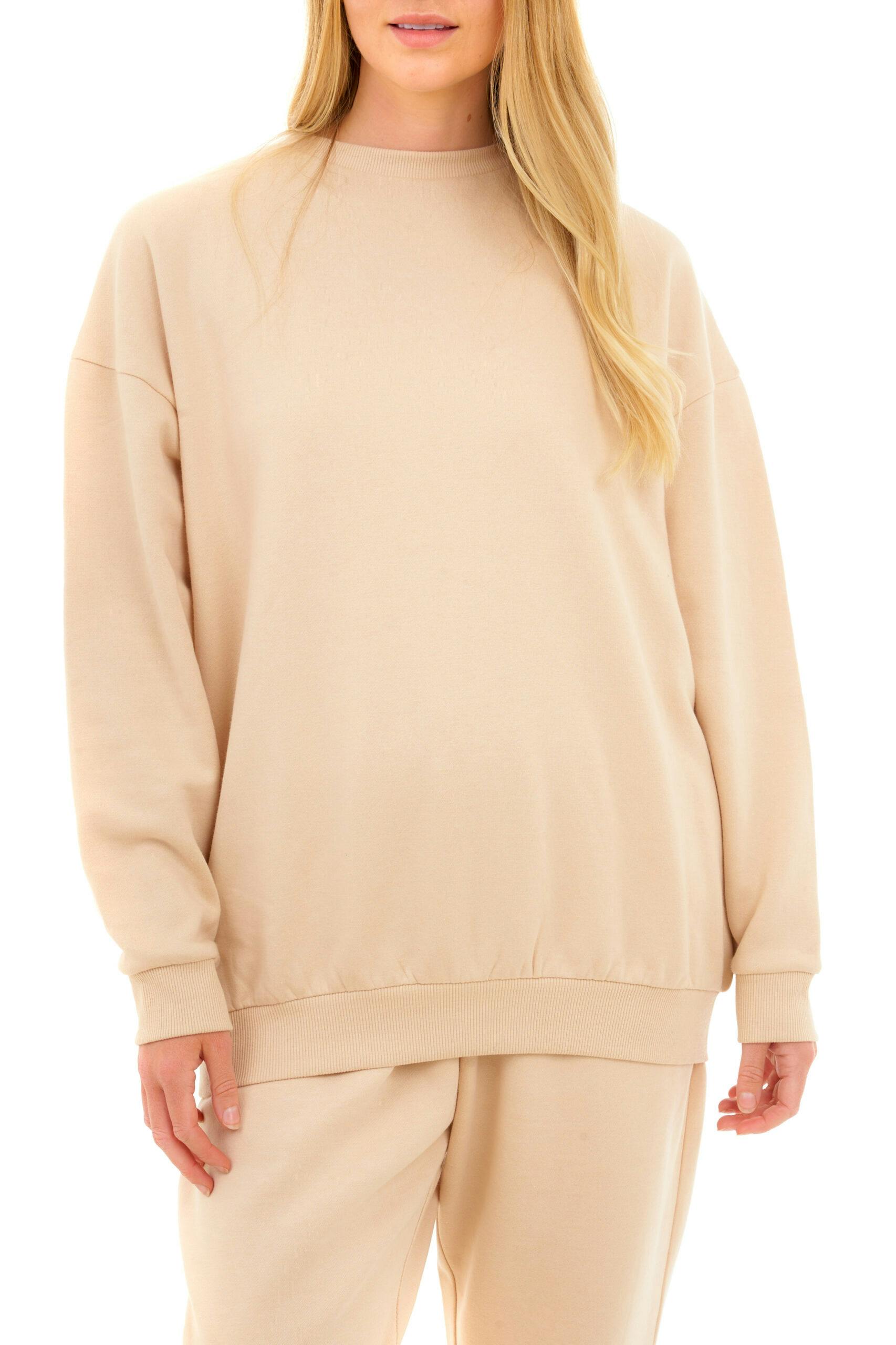 Smart Living Women's Oversized Sweatshirt Cozy Pullover Jumper Crewneck Top - Stone - L
