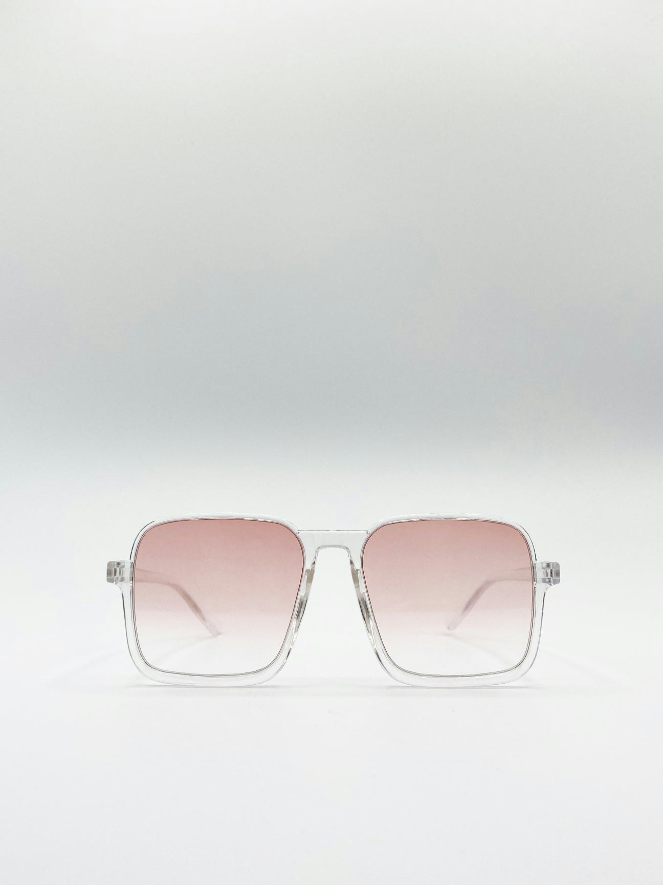 Svnx Peach Square Sunglasses In Clear Frame And Tinted Lenses