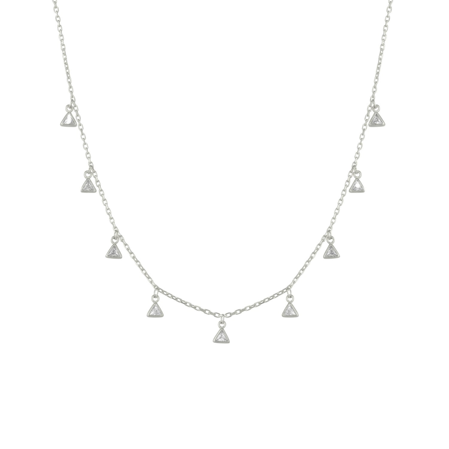 Spero London Silver Jewelled Triangle Sterling Station Necklace