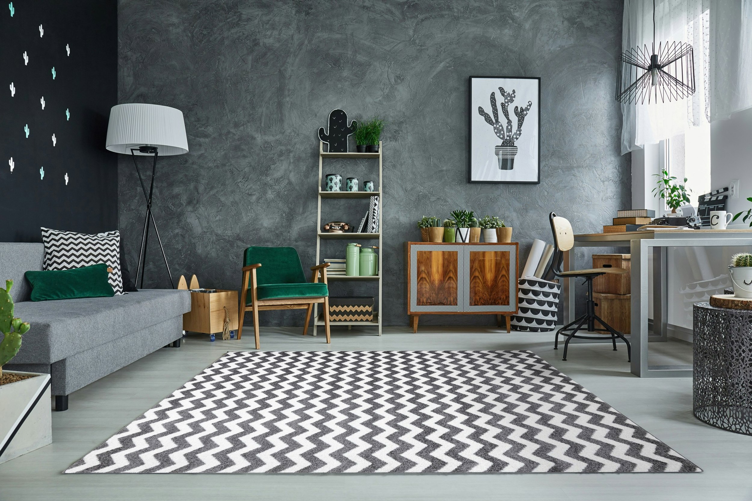 Rackhams Grey/White Sketch Rug - & Thin Zig Zags - 120Cm X 170Cm