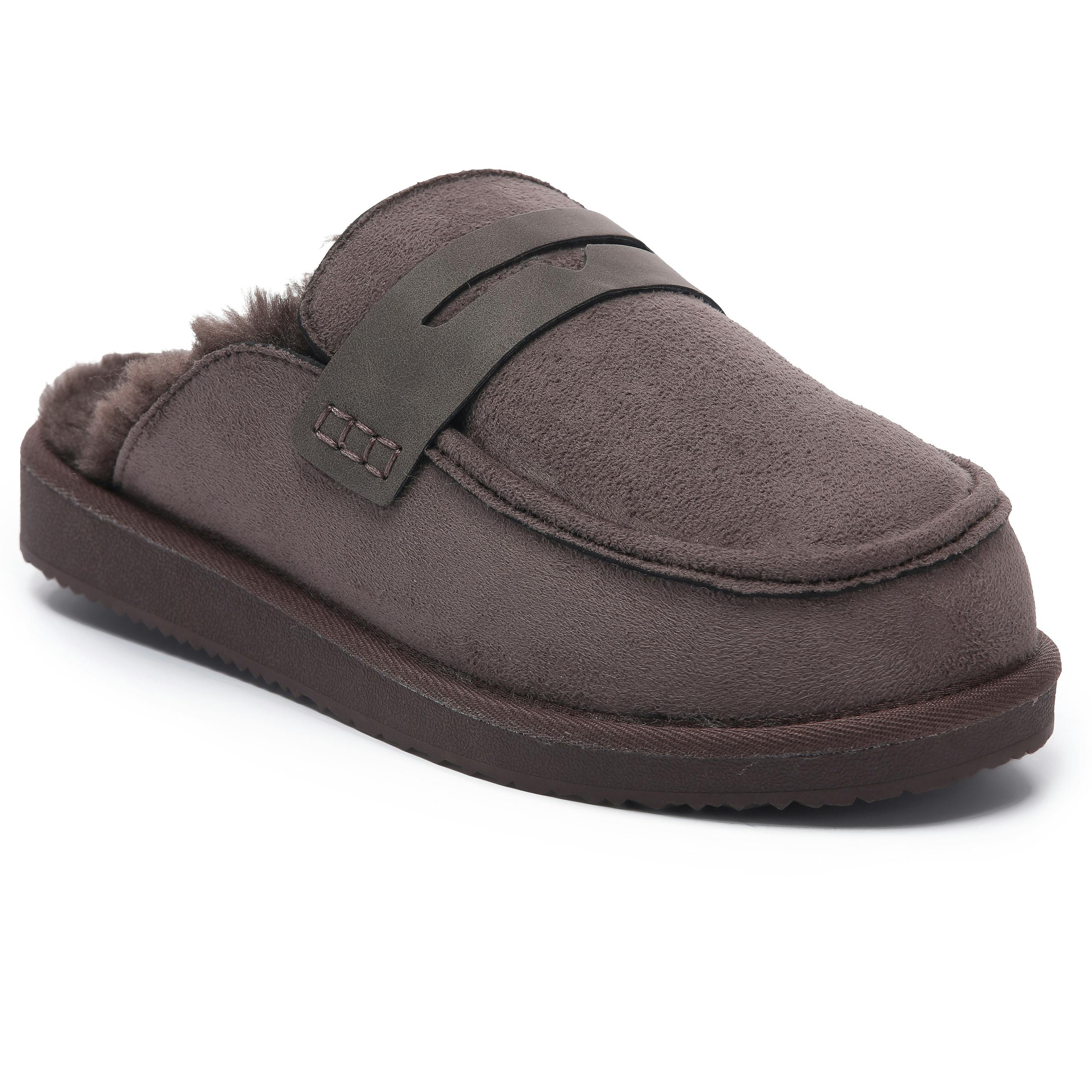Viva Women's Polar Faux Fur Lined Penny Loafer Slip On Slippers Cosy Suede - 6 - Mocha