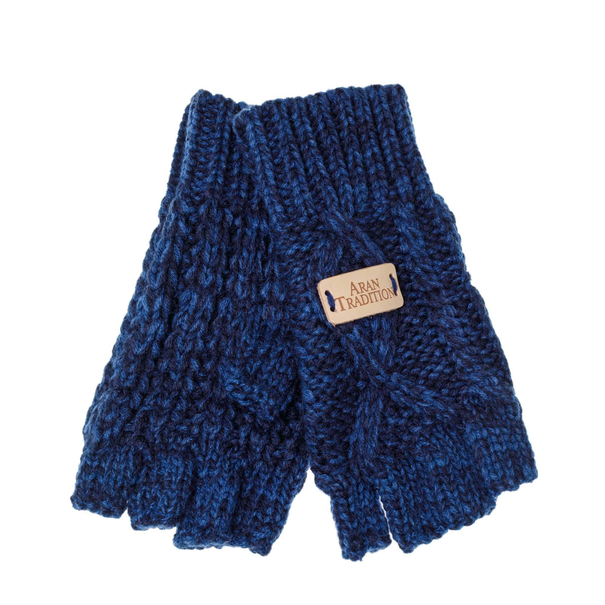 Aran Traditions Aran Classic Cable Fingerless Gloves - Navy Mix