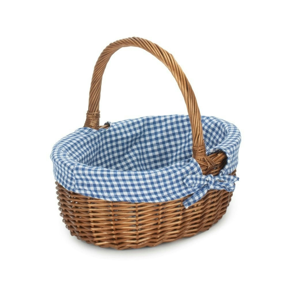 Rackhams Blue Double Steamed Oval Wicker Shopping Basket - Checked