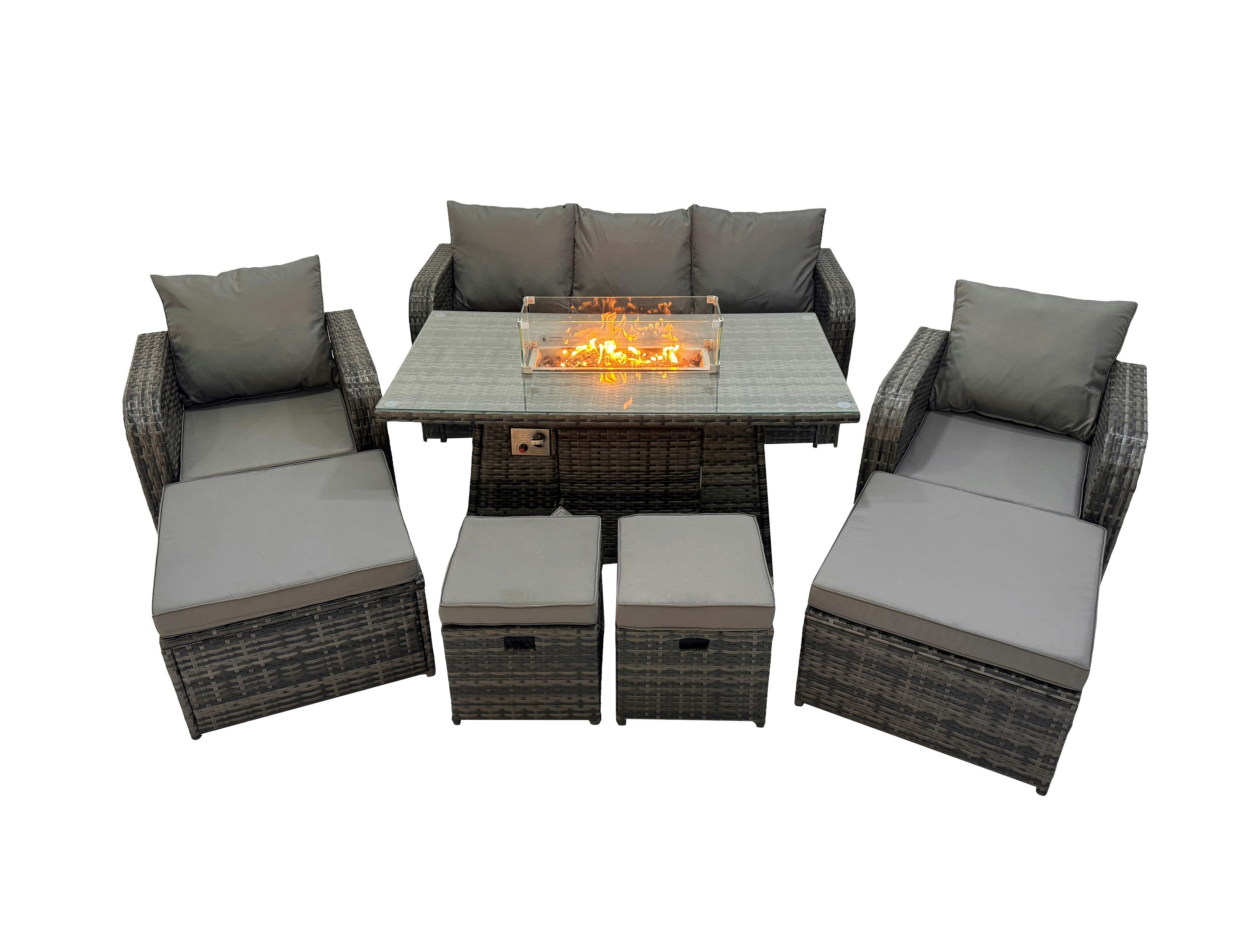 Fimous Dark/Grey Garden Outdoor Rattan Furniture Set Rattan Reclining Chair 3 Seater Sofa With 4 Stools Mixed
