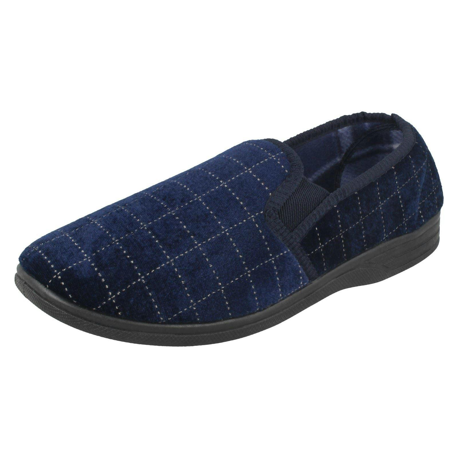 Spot On Men's Check Casual Slippers - Navy - Uk 7