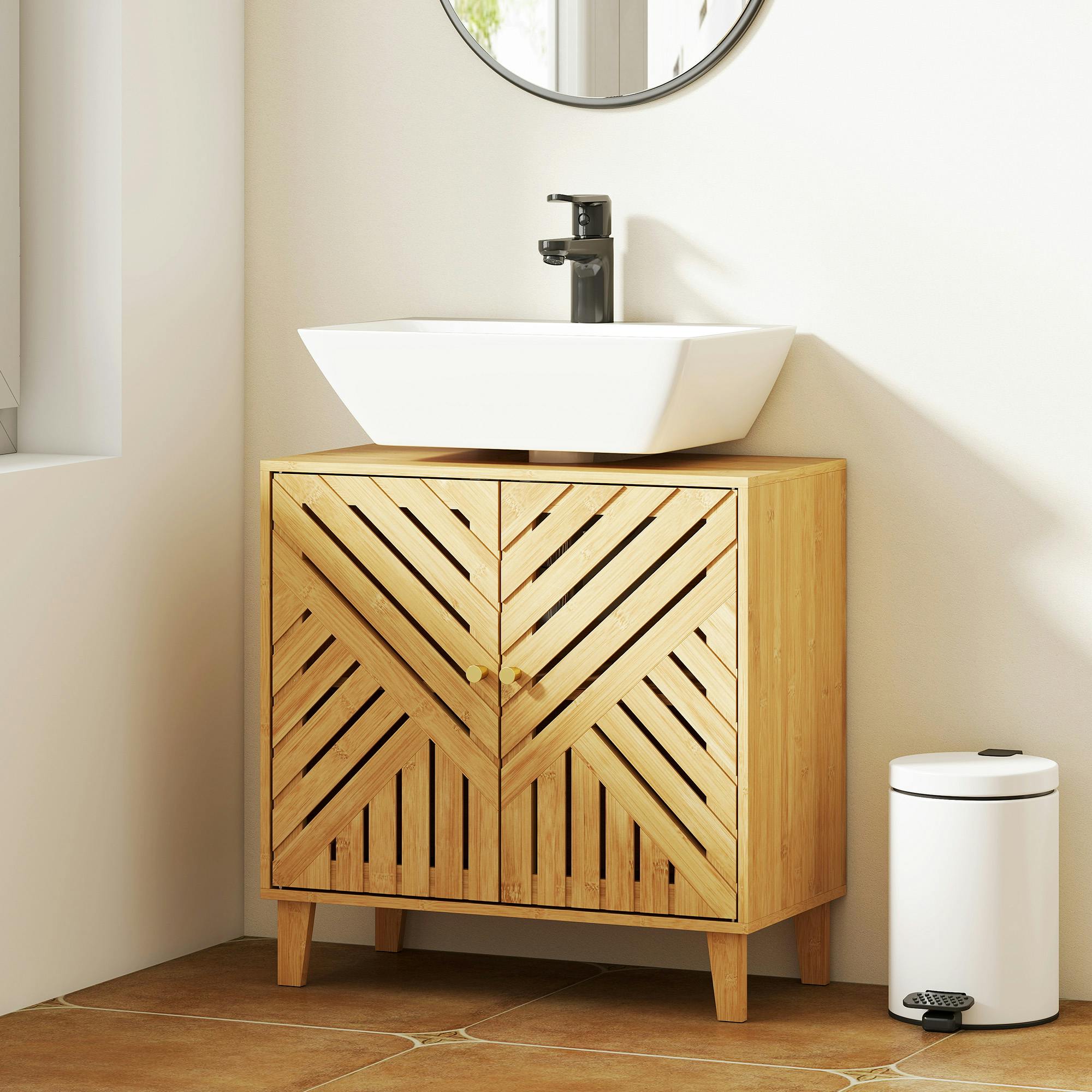 Rackhams Bamboo Bathroom Under Sink Cabinet With Adjustable Shelf, Natural - Natural - Bamboo, Particle Board - Nordic