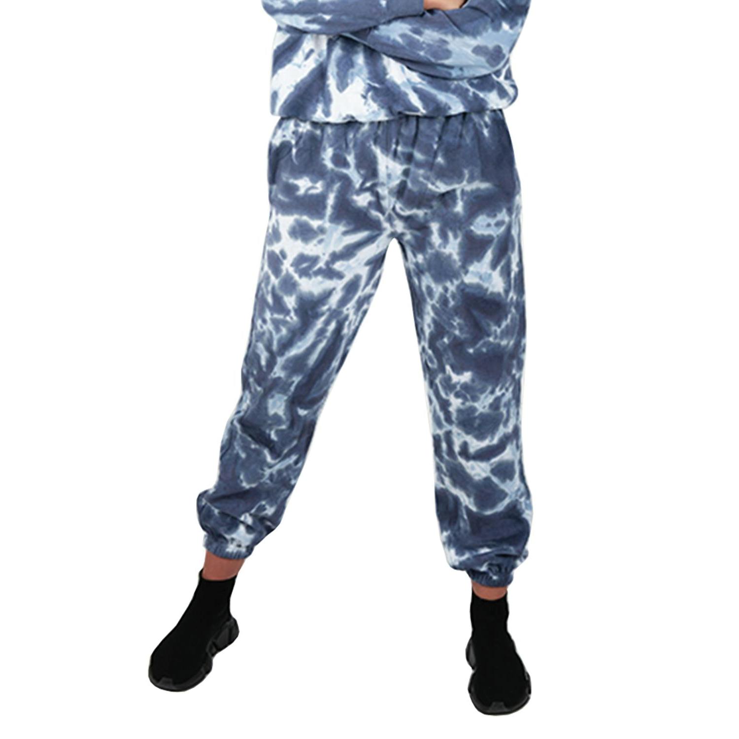 Wellworth Women's Blue Tie Dye Joggers Soft Casual Everyday Loungewear Bottoms - M