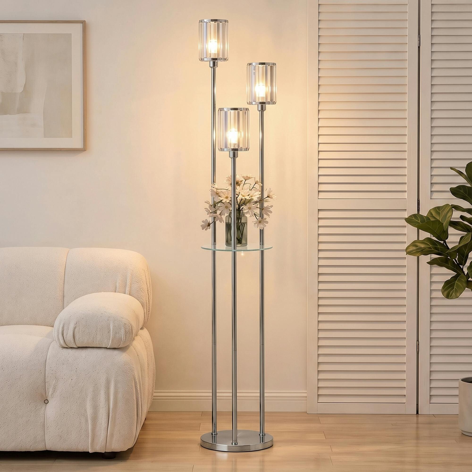 Homcom Floor Lamp With Shelves And Foot Switch, Bulbs Not Included, Chrome - Image 3