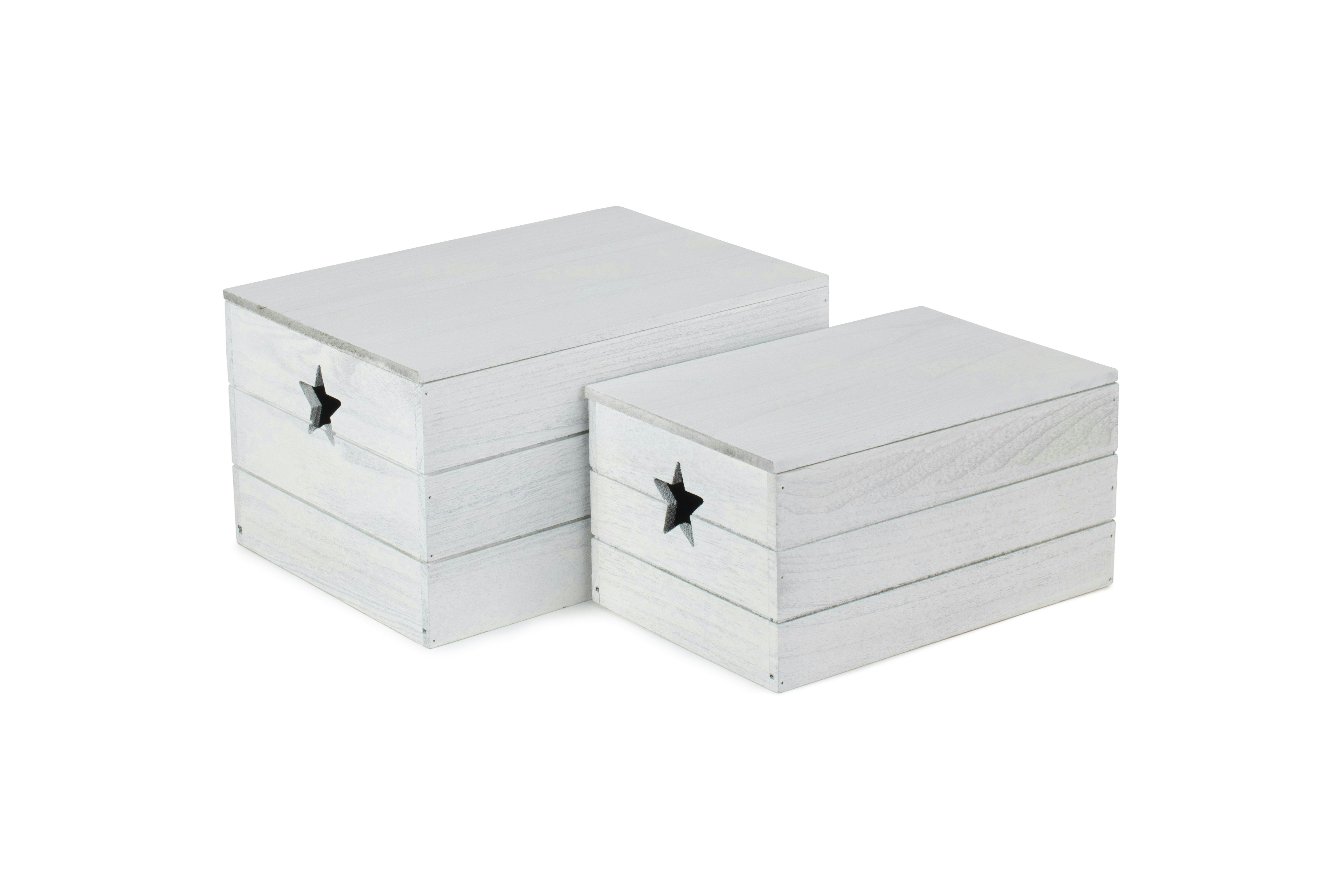 Rackhams Red/White Vintage Effect Star Cut Wooden Storage Box - Full Set
